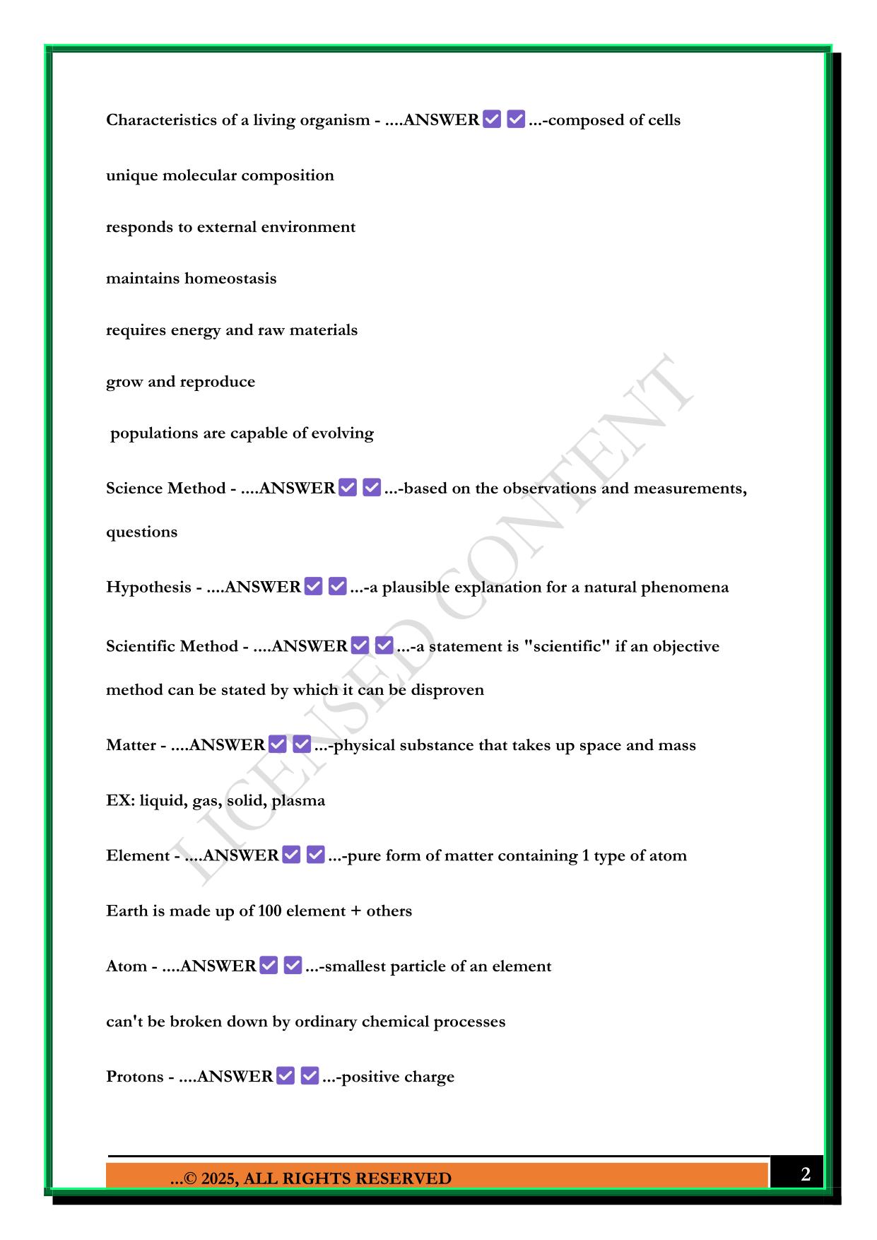 BIO 100 FIRST EXAM 2025 QUESTIONS AND ANSWERS