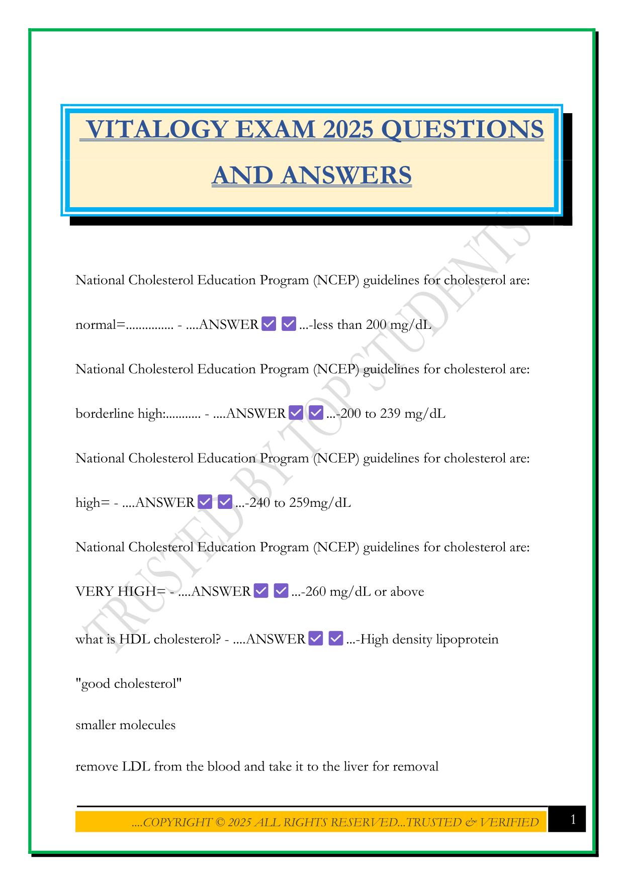 VITALOGY EXAM 2025 QUESTIONS AND ANSWERS