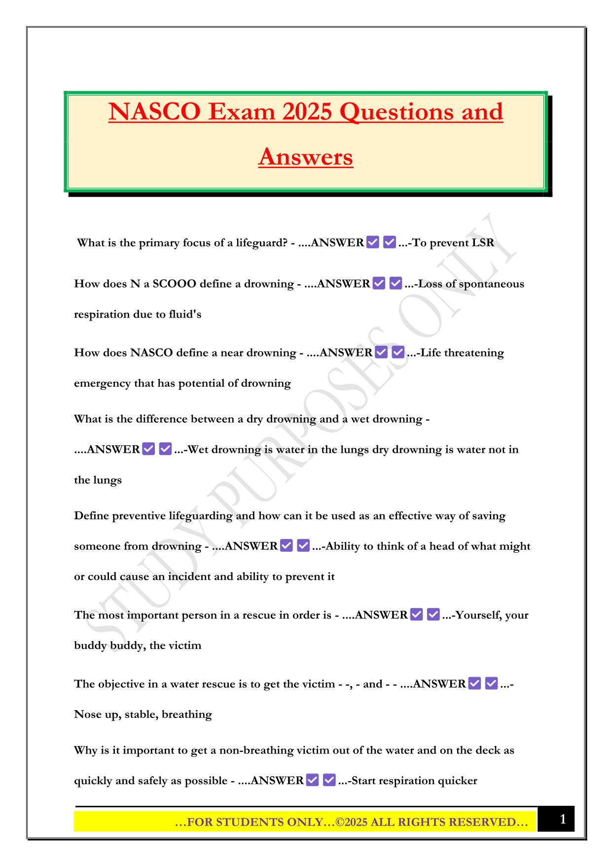 NASCO Exam 2025 Questions and Answers