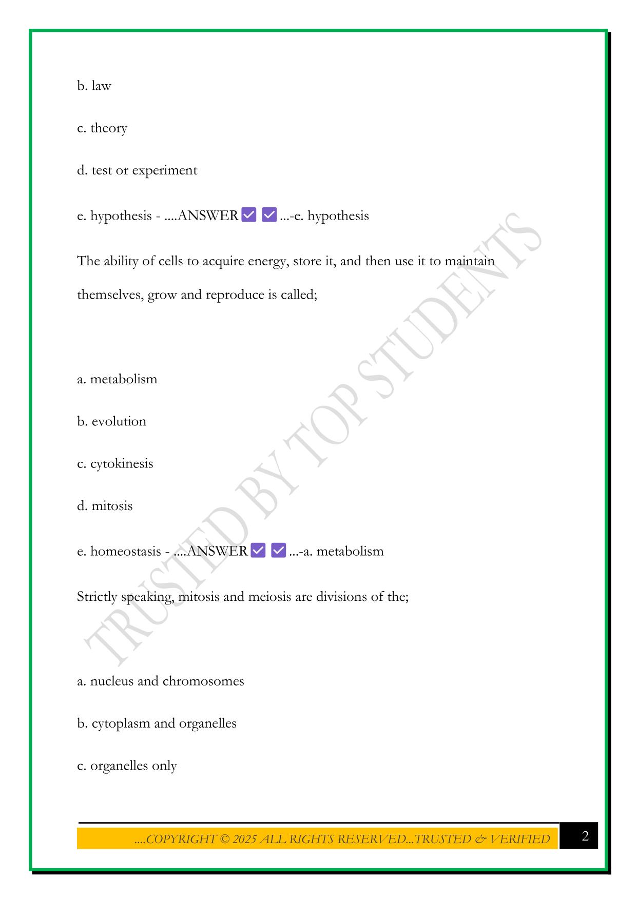 BIO 100 FINAL EXAM (PREVIOUS TEST QUESTIONS) 2025 WITH ANSWERS
