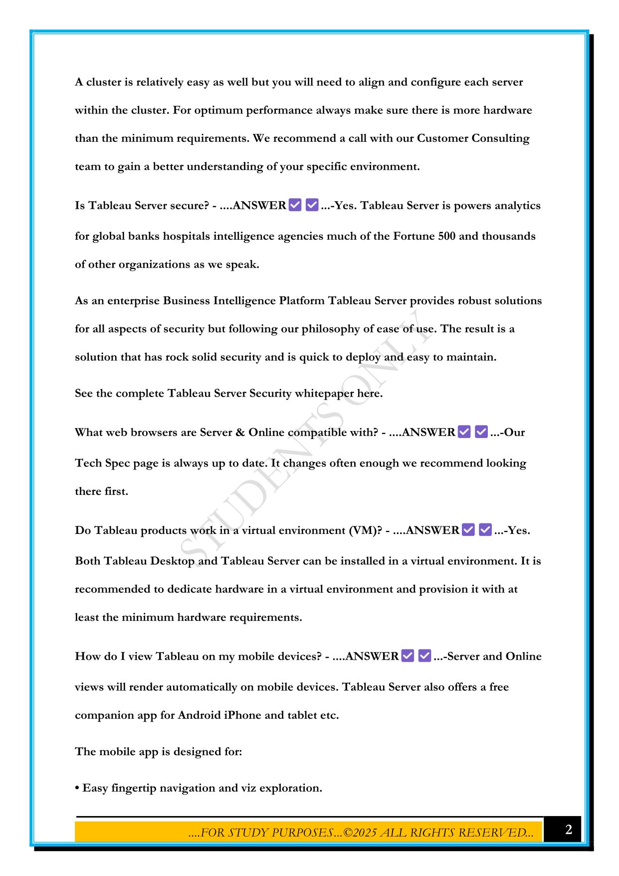 TABLEAU SERVER EXAM 2025 QUESTIONS AND ANSWERS
