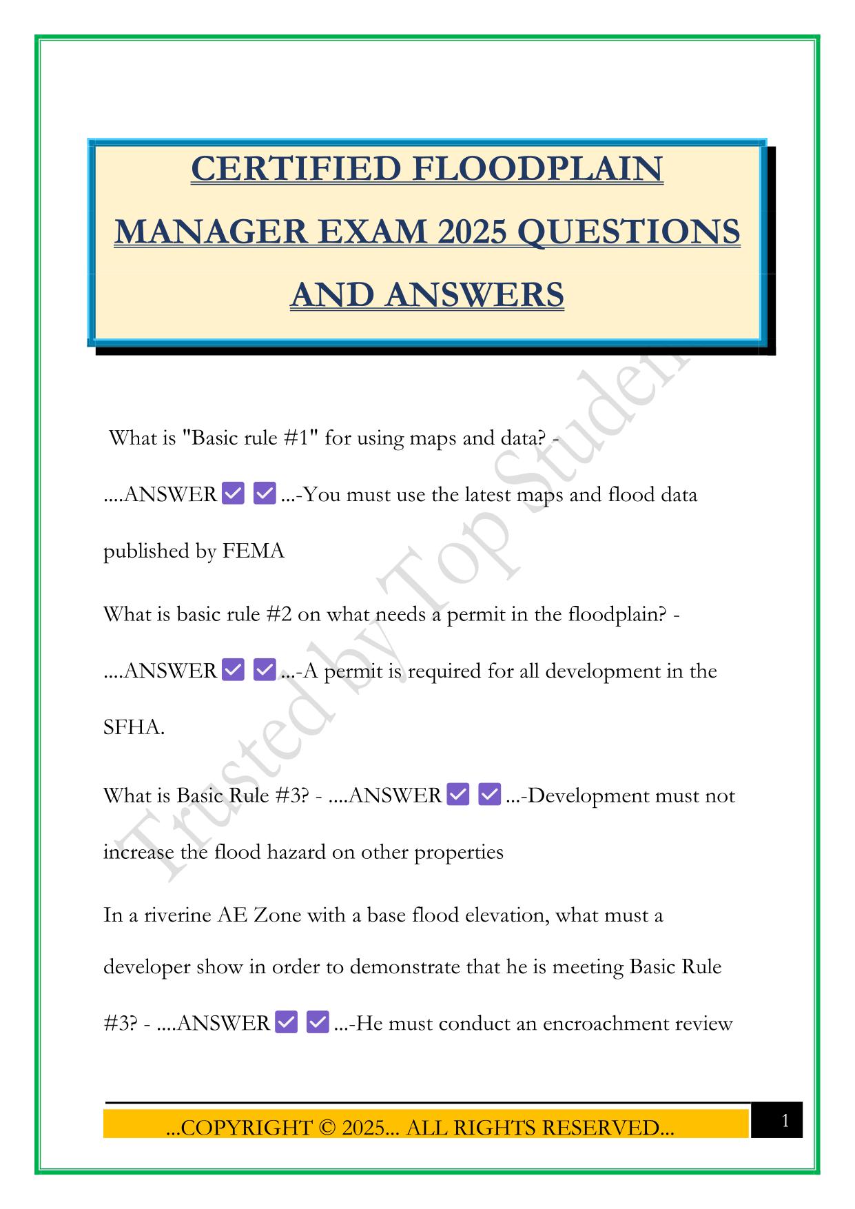 CERTIFIED FLOODPLAIN MANAGER EXAM 2025 QUESTIONS AND ANSWERS