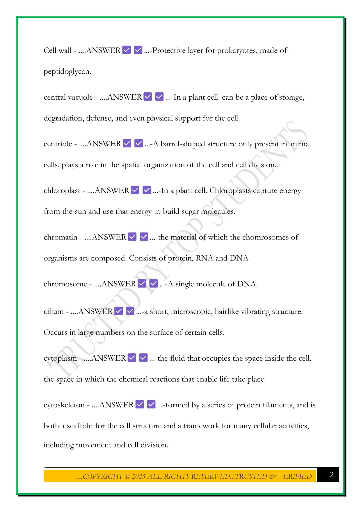 WGU C190 INTRO TO BIOLOGY UNIT 3 2025 QUESTIONS AND ANSWERS