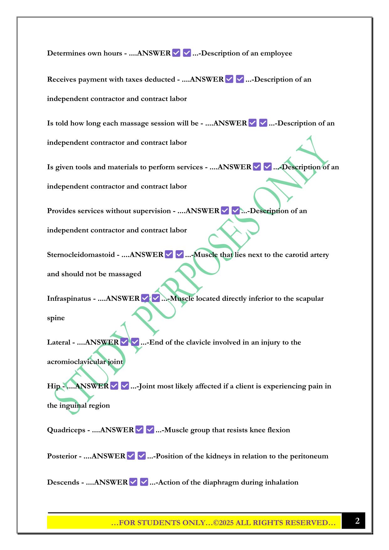 Massage Therapy Practice Test 2025 Questions and Answers