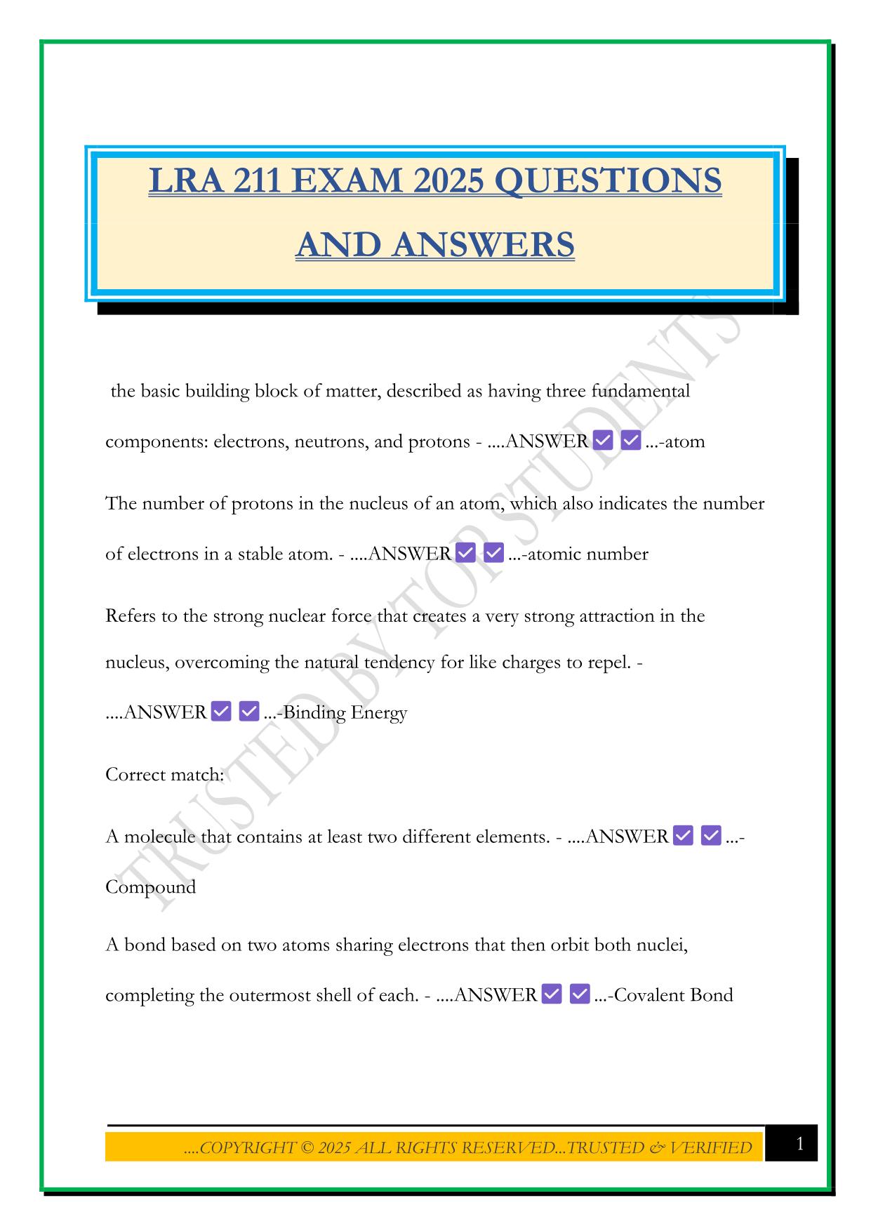 LRA 211 EXAM 2025 QUESTIONS AND ANSWERS