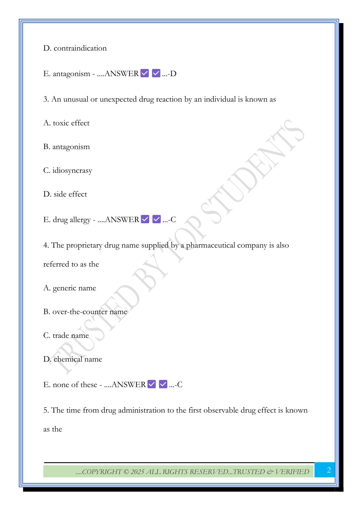 Pharmacology Exam 1 - Multiple Choice 2025 Questions and Answers |100% Solved