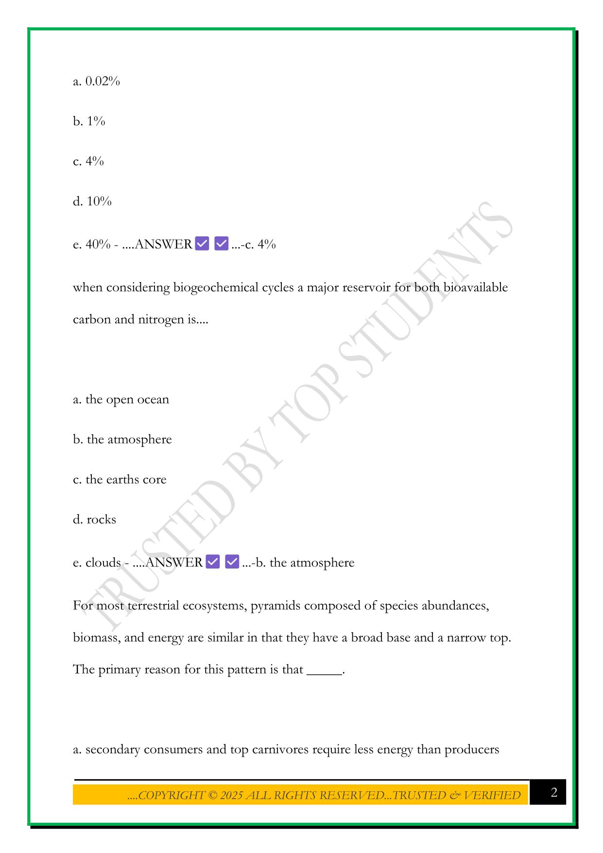 BIO 100 EXAM 1 2025 QUESTIONS AND ANSWERS