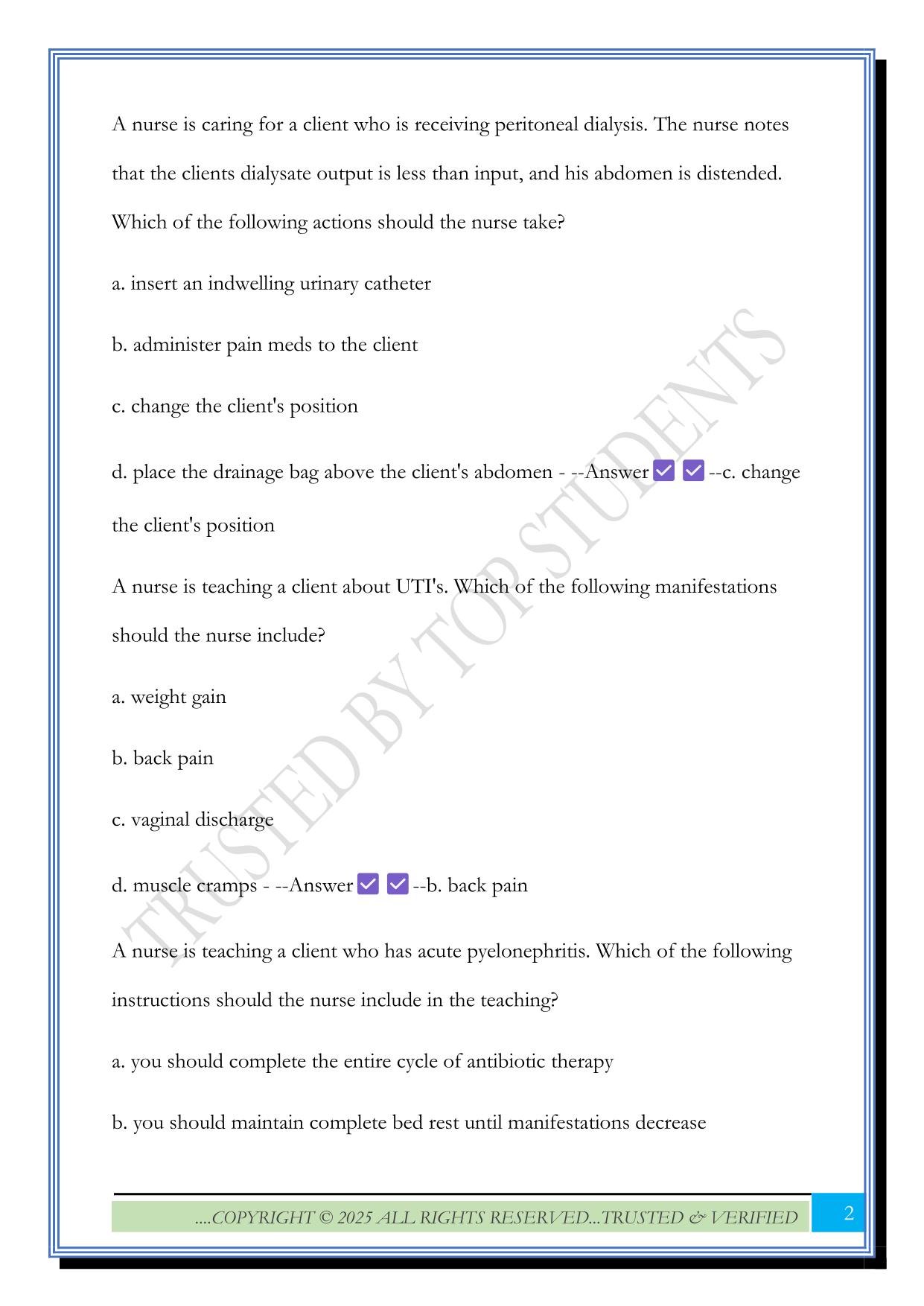 ATI Renal Exam 2025 Questions and Answers