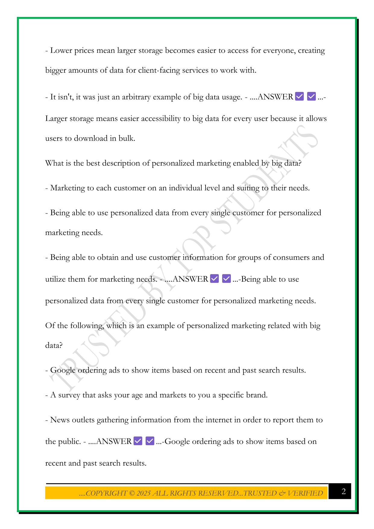 BIG DATA 1/6 EXAM 2025 QUESTIONS AND ANSWERS