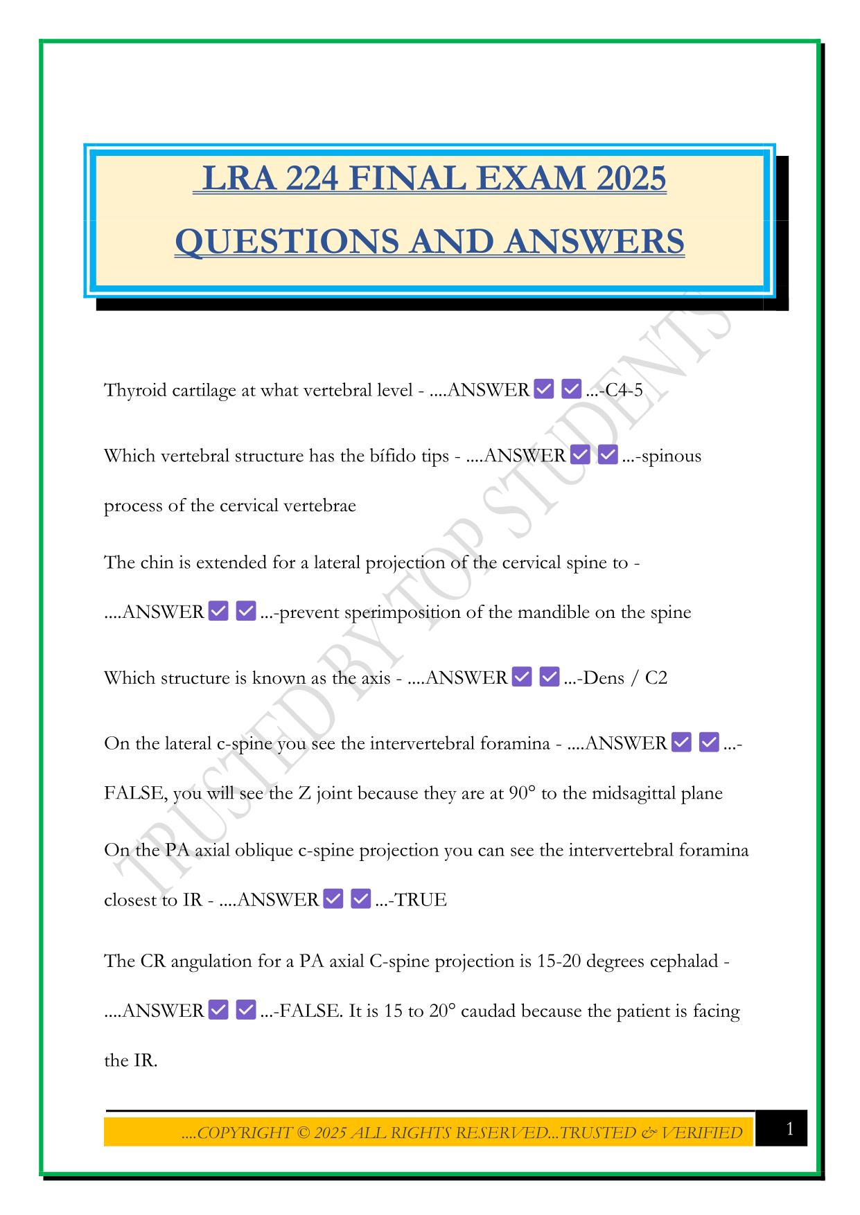 LRA 224 FINAL EXAM 2025 QUESTIONS AND ANSWERS