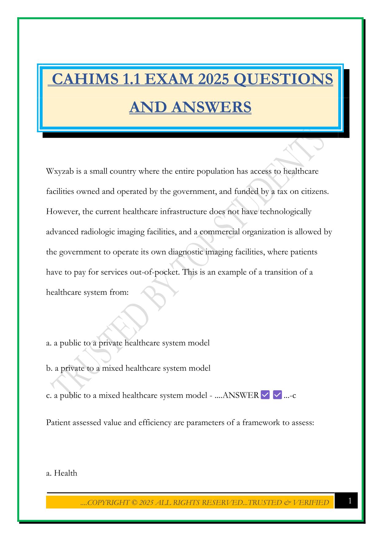 CAHIMS 1.1 EXAM 2025 QUESTIONS AND ANSWERS