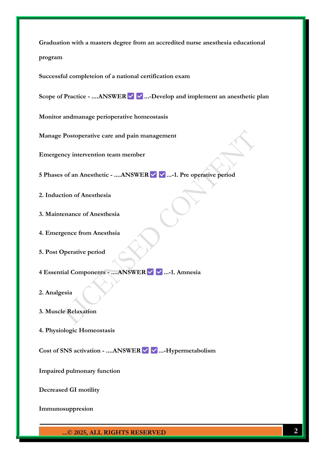 CERTIFIED REGISTERED NURSE ANESTHETIST (E2) EXAM 2025 QUESTIONS AND ANSWERS