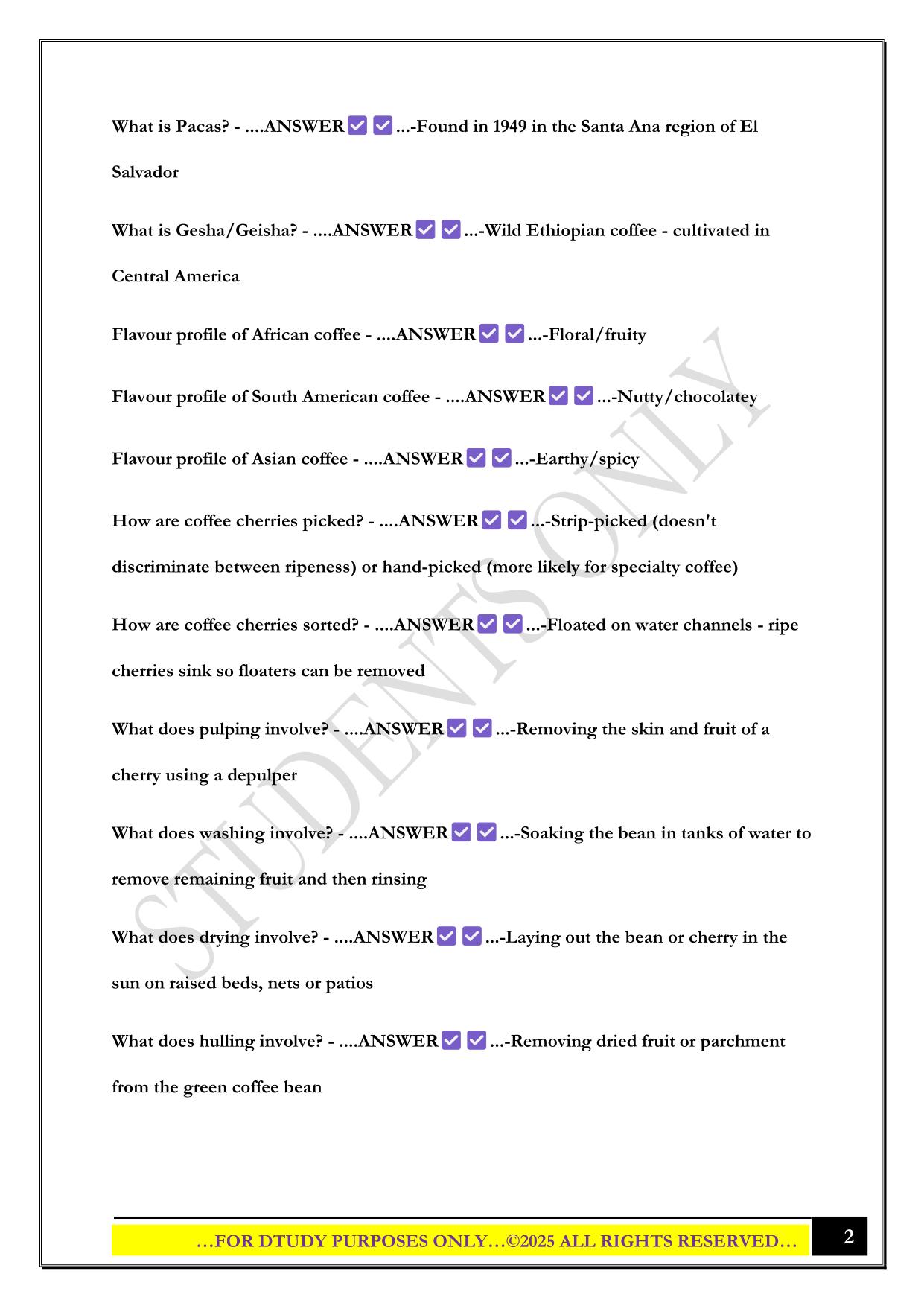 SCA INTERMEDIATE BARISTA SKILLS EXAM 2025 QUESTIONS AND ANSWERS