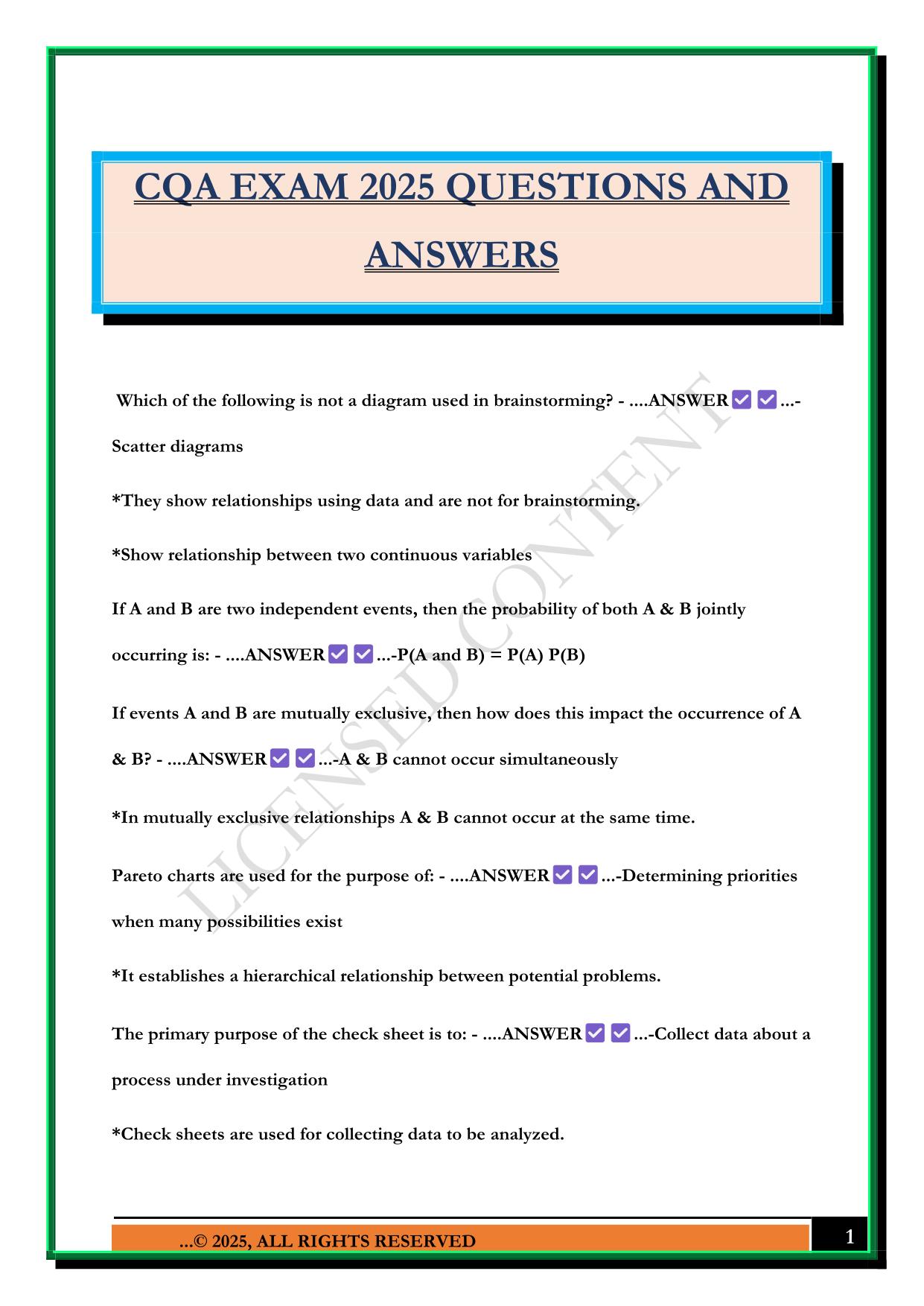 CQA EXAM 2025 QUESTIONS AND ANSWERS