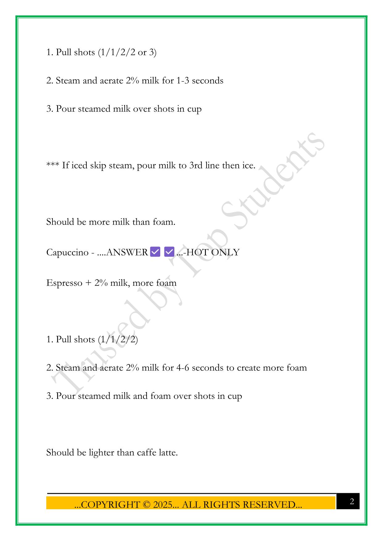 STARBUCKS BARISTA TRAINING ESPRESSO BAR EXAM 2025 QUESTIONS AND ANSWERS