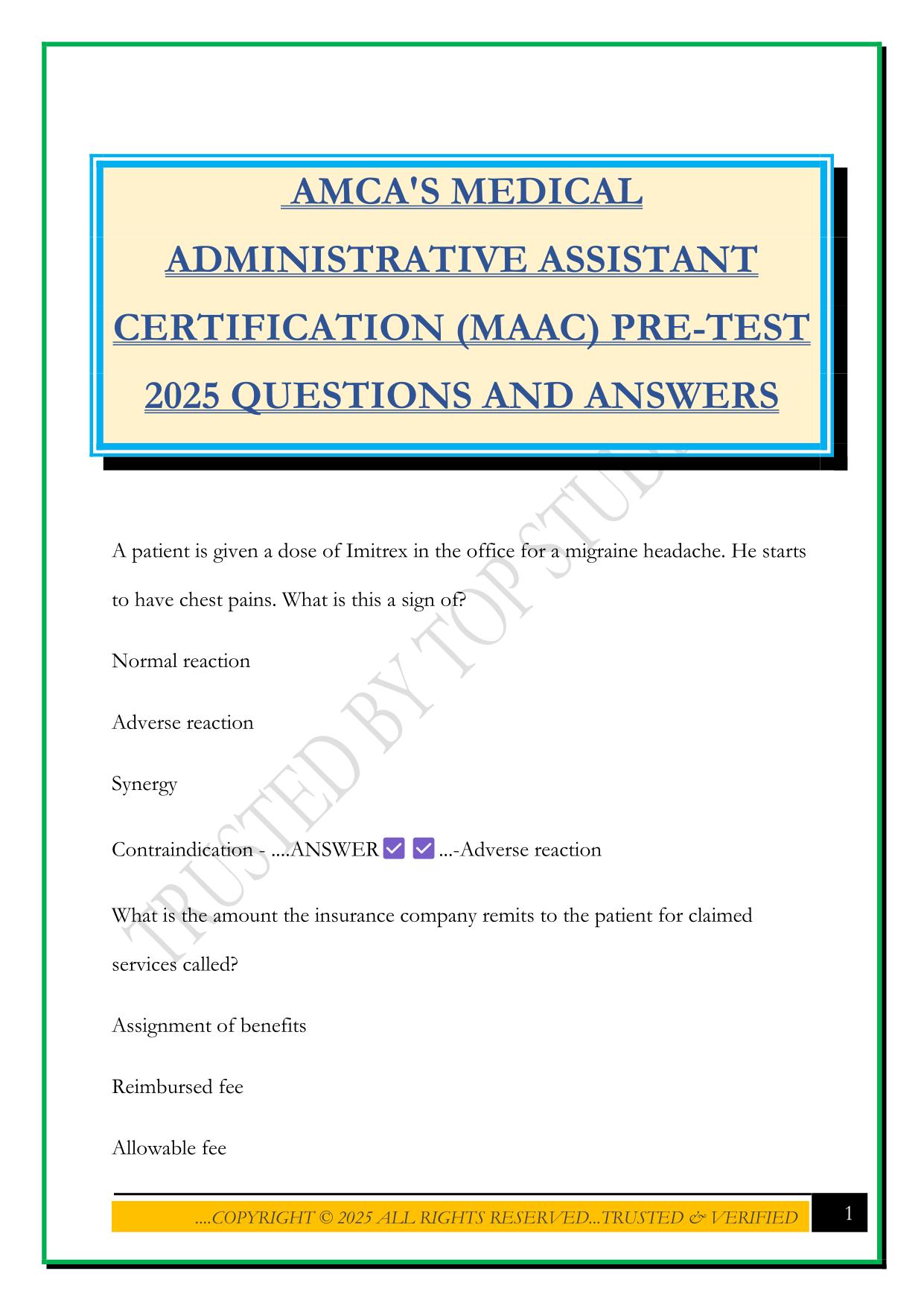 AMCA'S MEDICAL ADMINISTRATIVE ASSISTANT CERTIFICATION (MAAC) PRE-TEST 2025 QUESTIONS AND ANSWERS