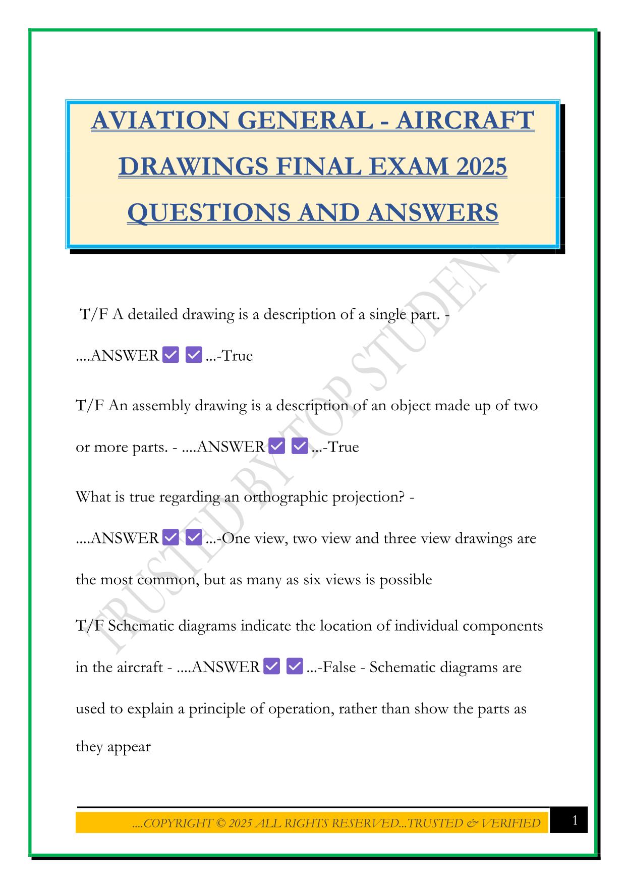 AVIATION GENERAL - AIRCRAFT DRAWINGS FINAL EXAM 2025 QUESTIONS AND ANSWERS