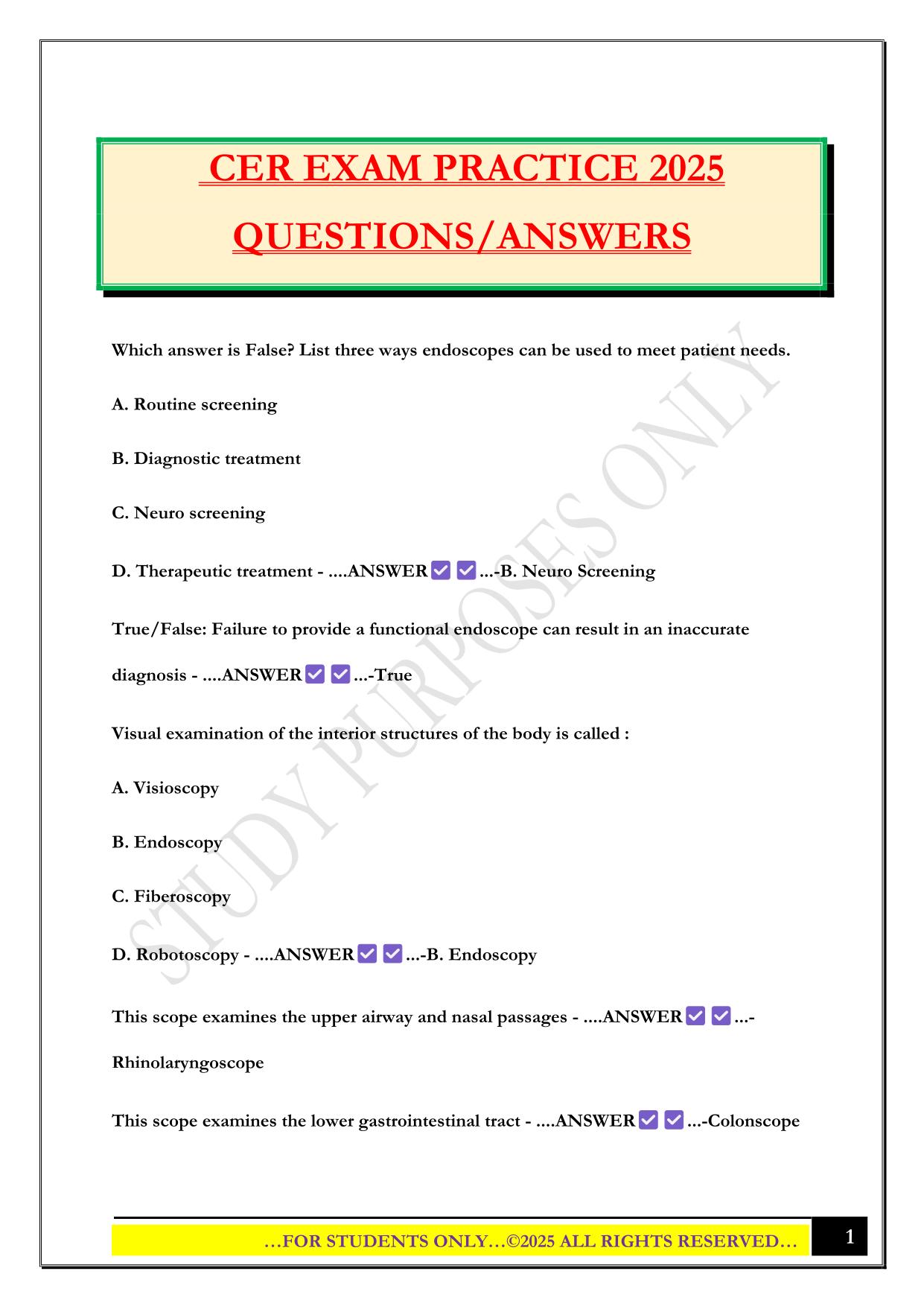 CER EXAM PRACTICE 2025 QUESTIONS/ANSWERS