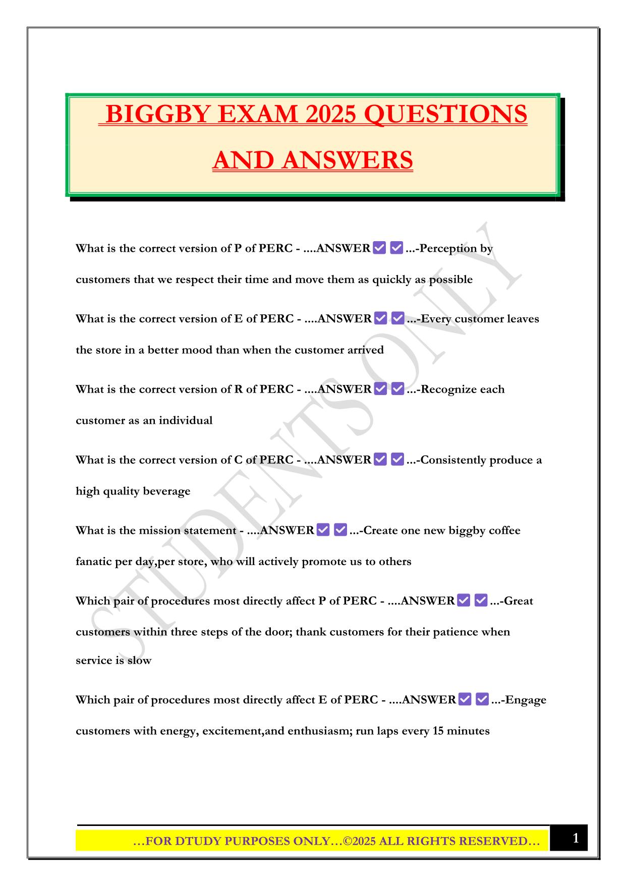 BIGGBY EXAM 2025 QUESTIONS AND ANSWERS