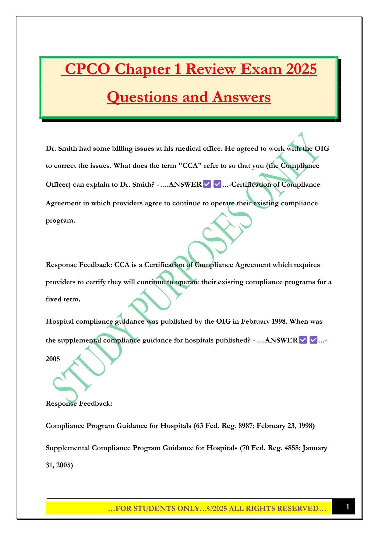 CPCO Chapter 1 Review Exam 2025 Questions and Answers