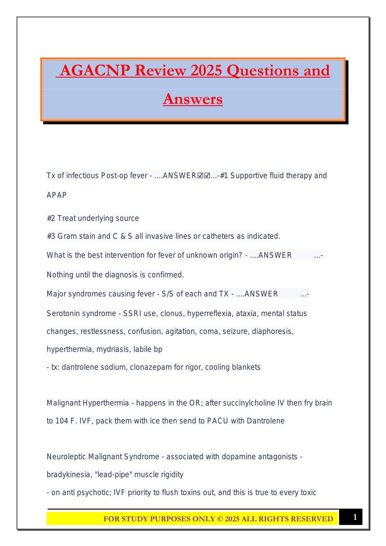 AGACNP Review 2025 Questions and Answers
