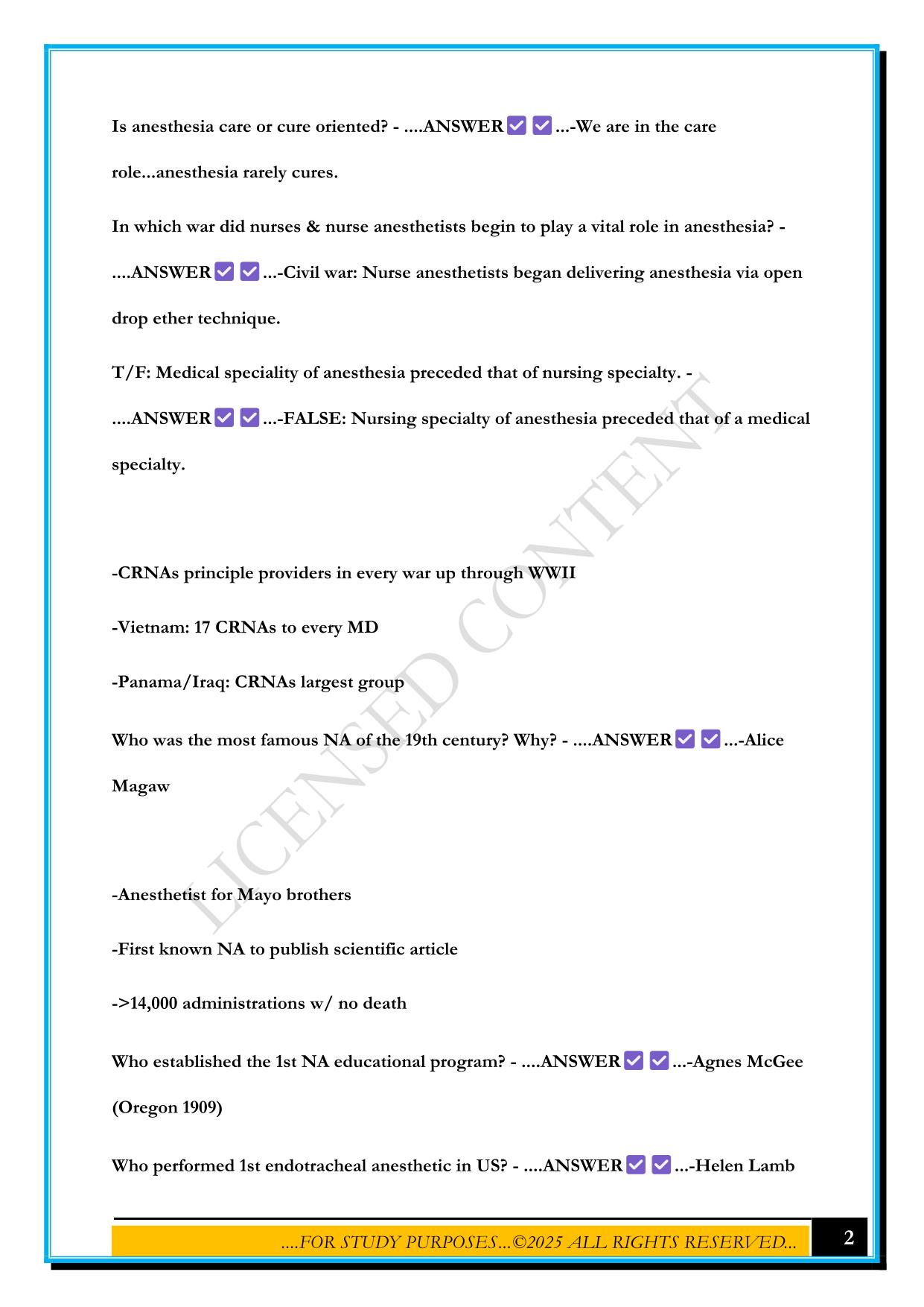 SUMMER 1: SCOPE OF CRNA PRACTICE-EXAM 1 2025 QUESTIONS AND ANSWERS