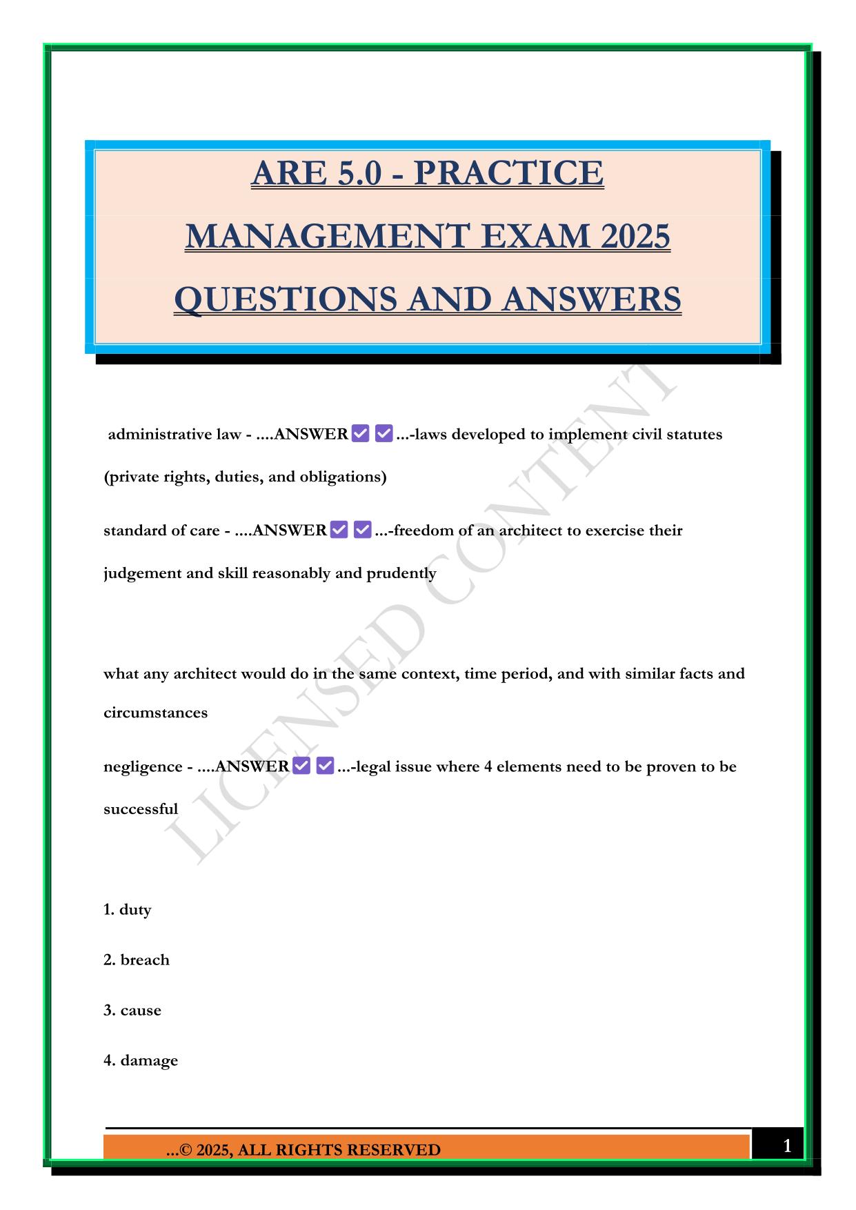 ARE 5.0 - PRACTICE MANAGEMENT EXAM 2025 QUESTIONS AND ANSWERS