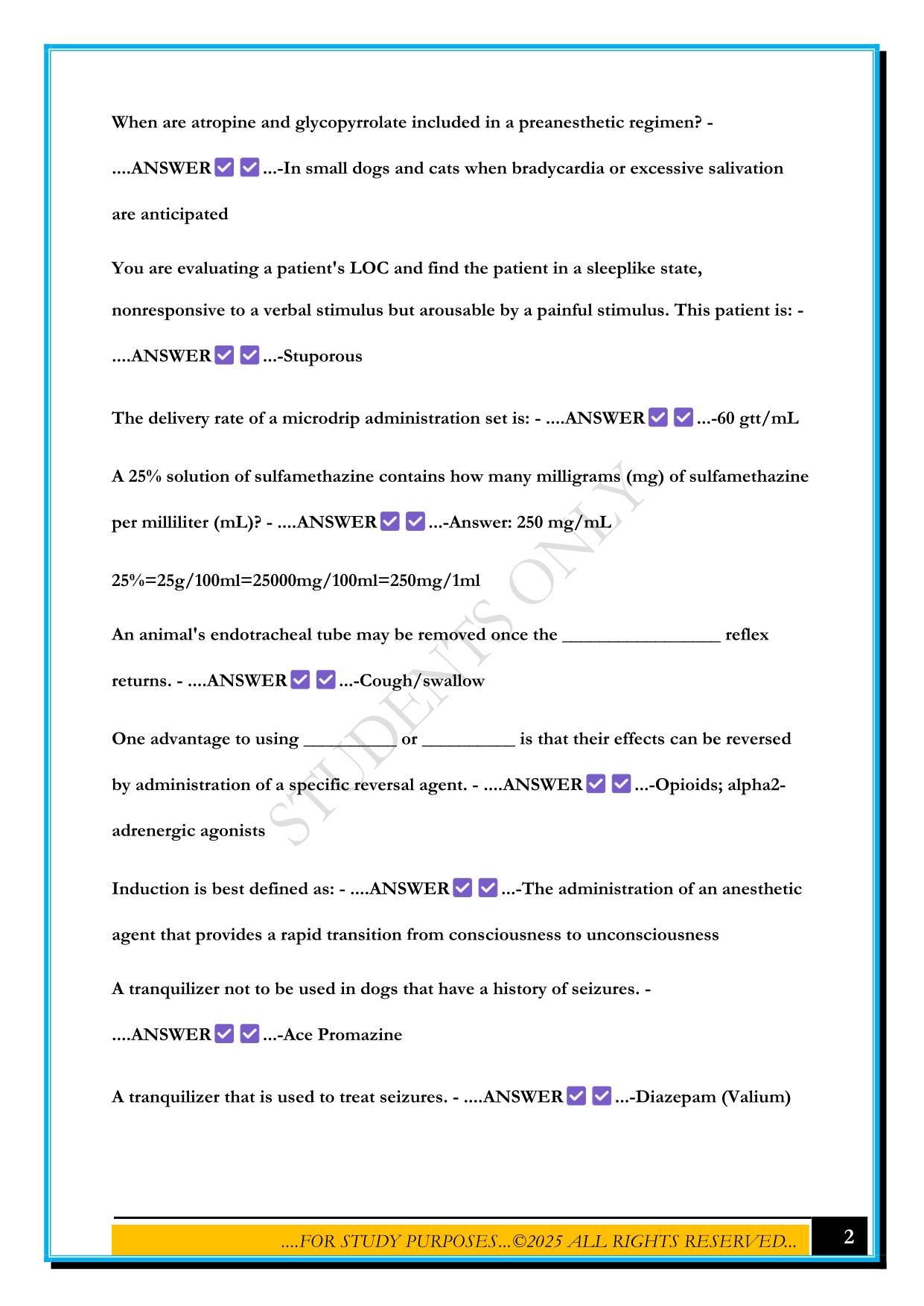 ANESTHESIA-EXAM AND QUIZ QUESTIONS WITH CORRECT ANSWERS