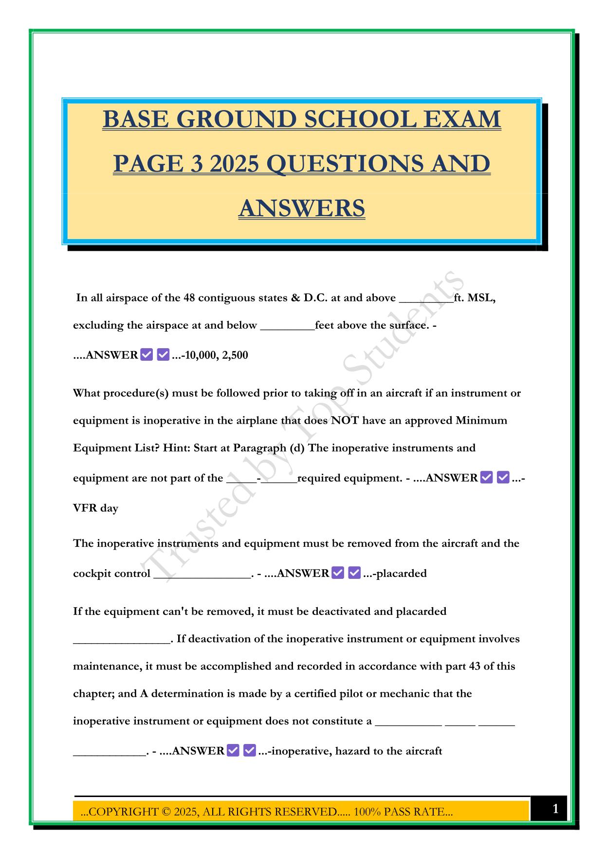 BASE GROUND SCHOOL EXAM PAGE 3 2025 QUESTIONS AND ANSWERS