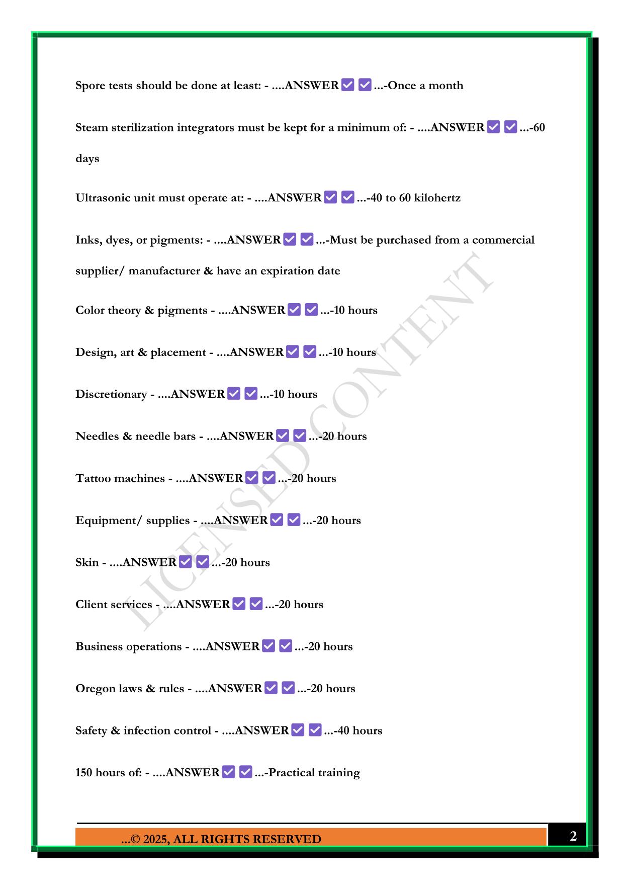 OREGON TATTOO EXAM 2025 QUESTIONS AND ANSWERS