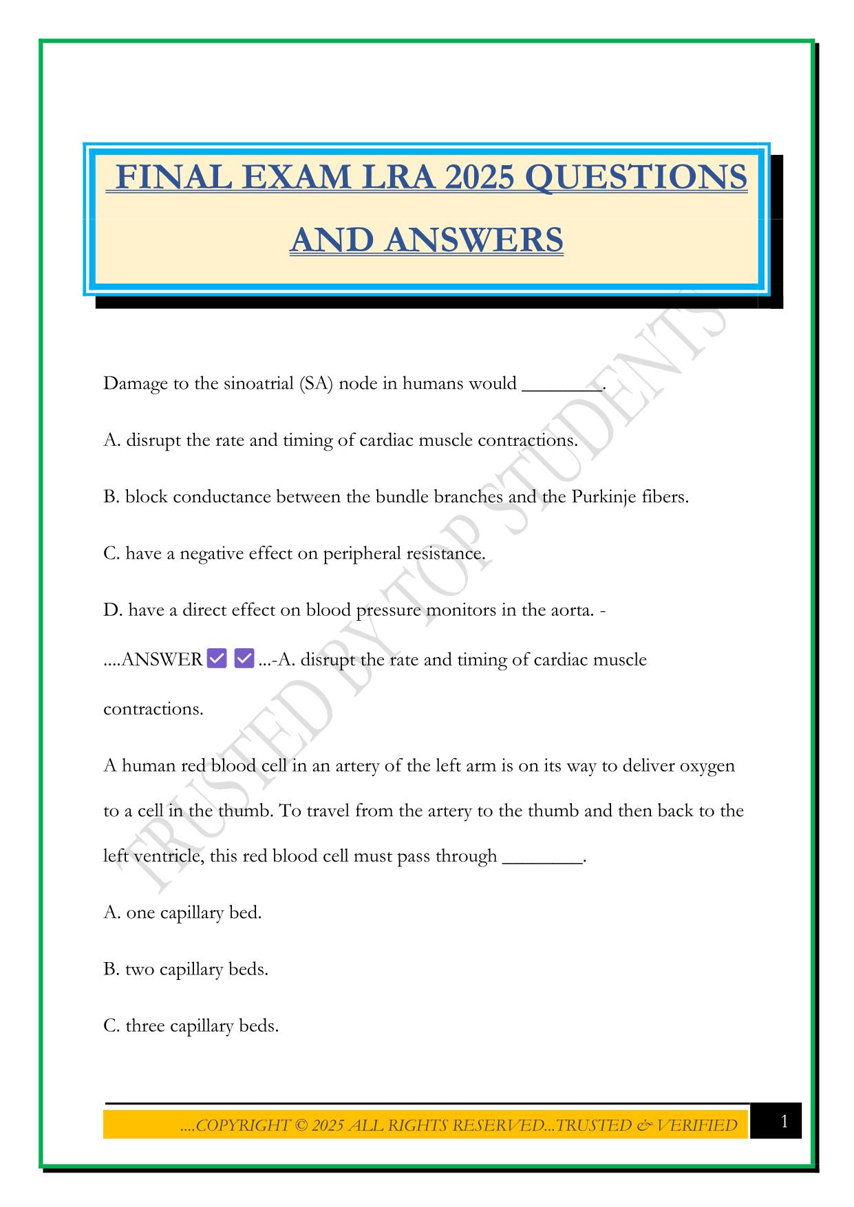 FINAL EXAM LRA 2025 QUESTIONS AND ANSWERS