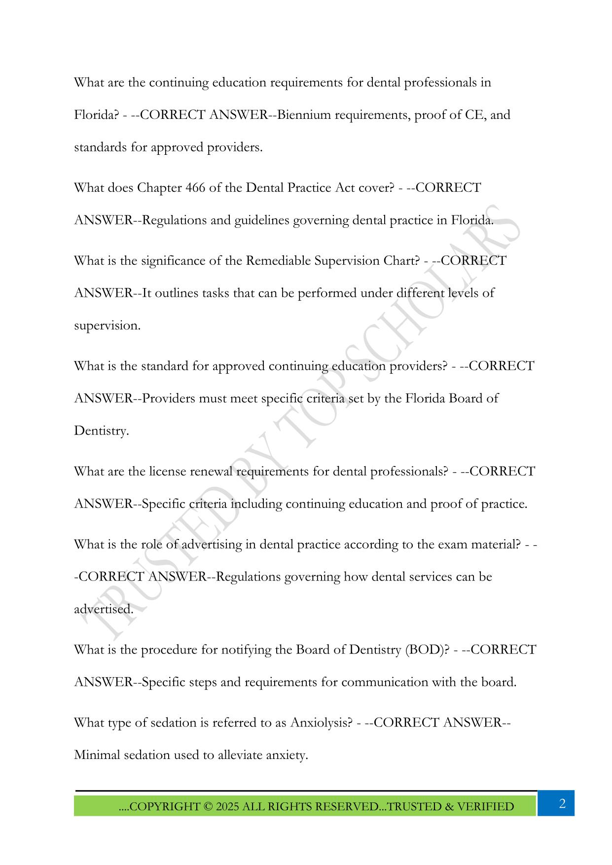 Florida Dental Laws & Rules Exam Overview 2025 Questions and Answers
