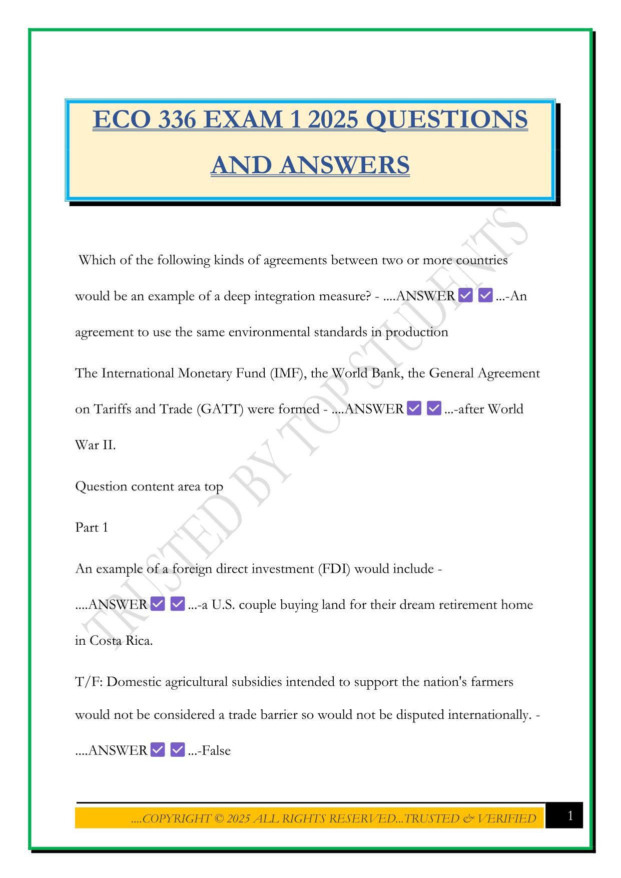 ECO 336 EXAM 1 2025 QUESTIONS AND ANSWERS