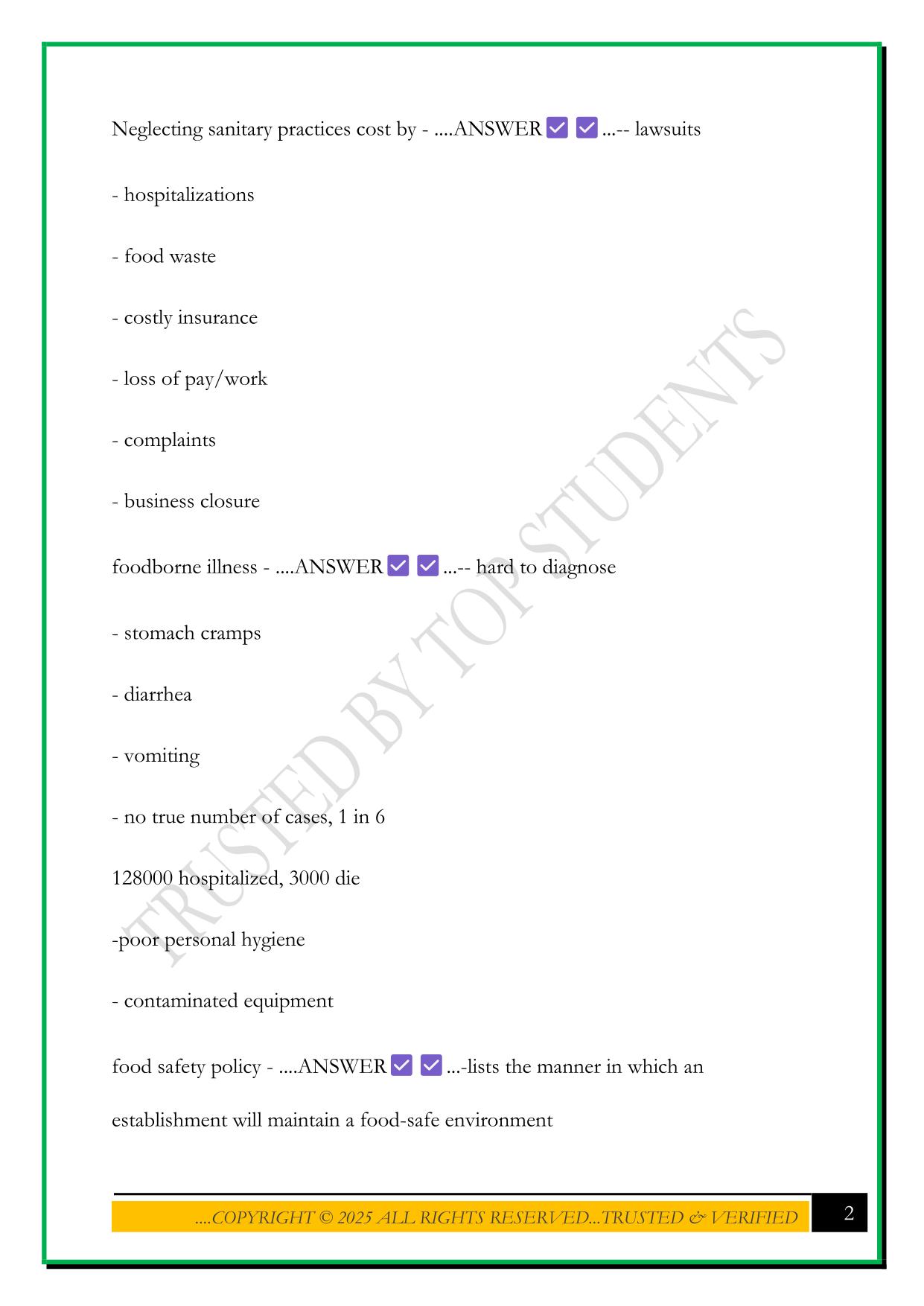 FOOD HANDLERS LEARN2SERVE EXAM 2025 QUESTIONS AND ANSWERS