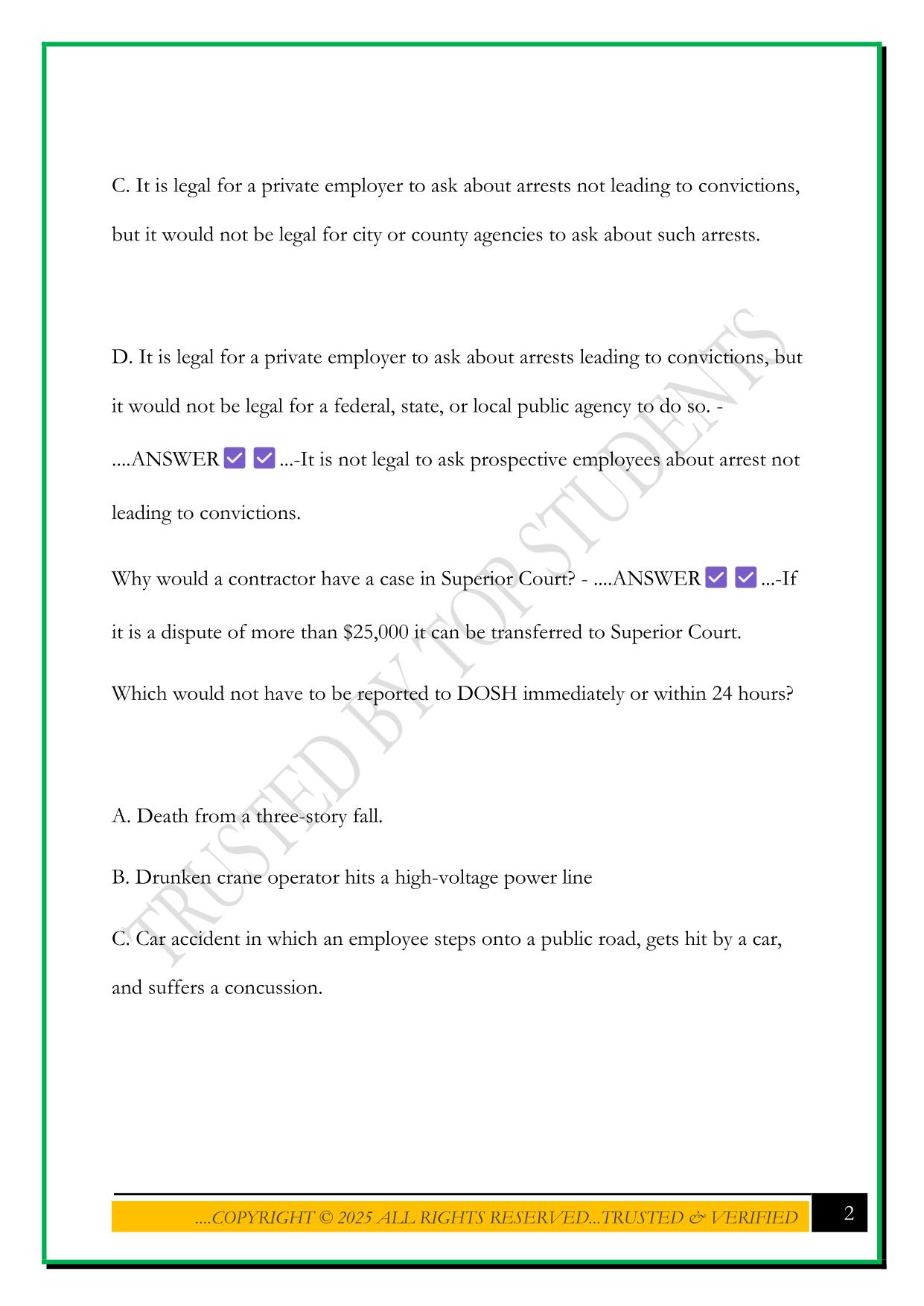 CSLB CONTRACTOR'S LAW & BUSINESS EXAM 2025 QUESTIONS AND ANSWERS