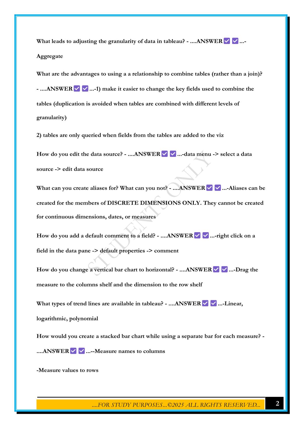 TABLEAU CERTIFICATION EXAM 2025 QUESTIONS AND ANSWERS