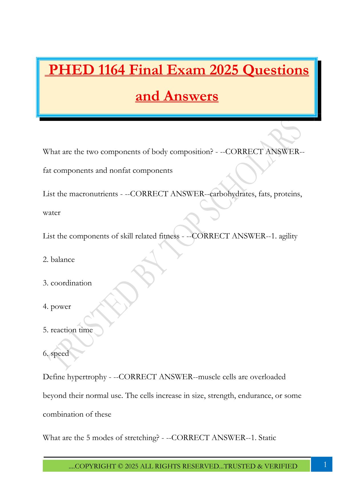 PHED 1164 Final Exam 2025 Questions and Answers