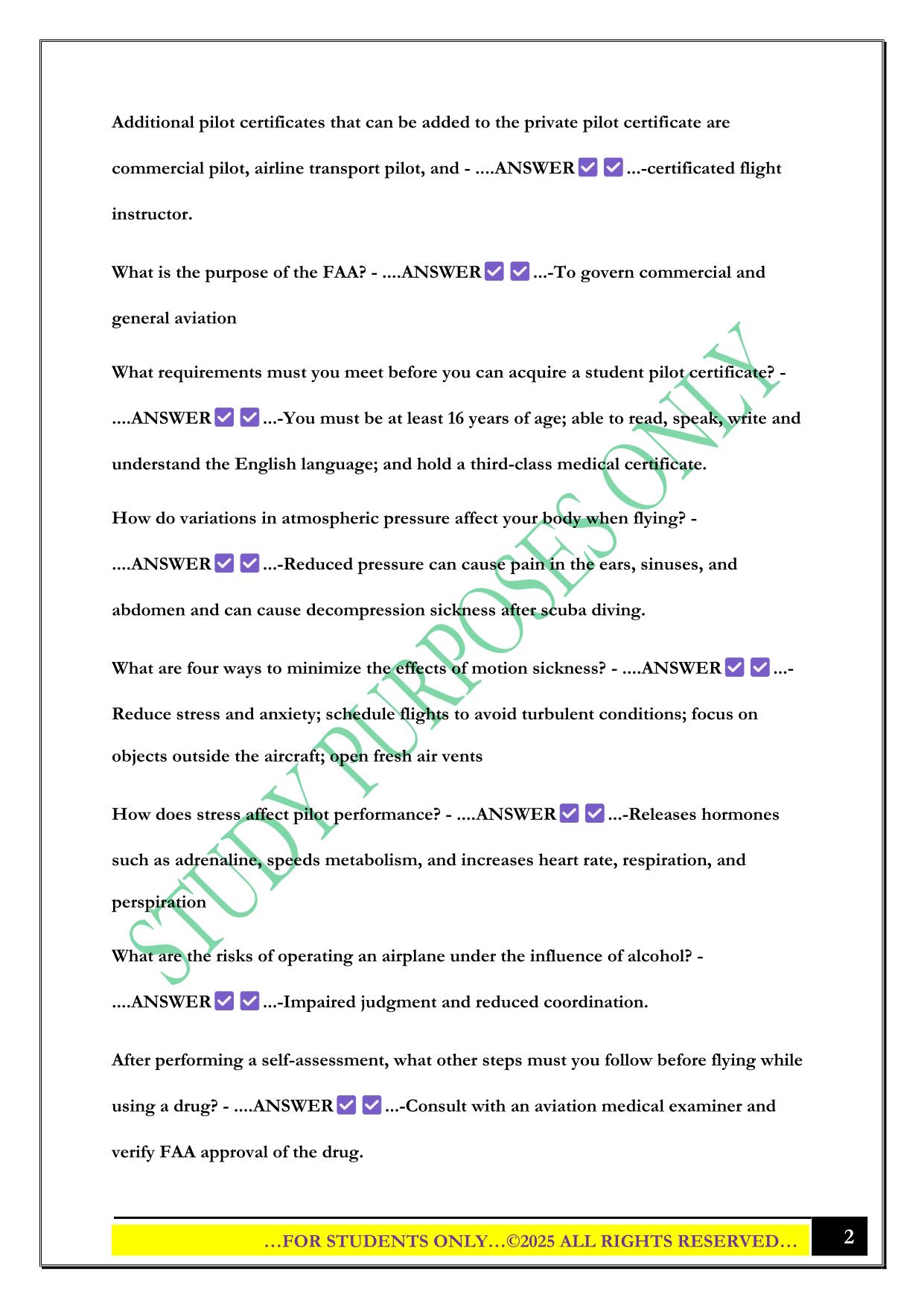 Aviation Fundamentals- EXAM 1 REVIEW 2025 Questions and Answers