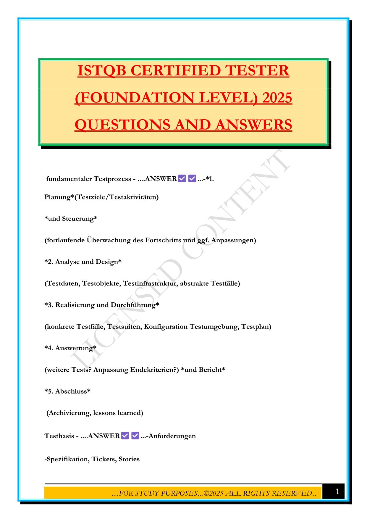 ISTQB CERTIFIED TESTER (FOUNDATION LEVEL) 2025 QUESTIONS AND ANSWERS