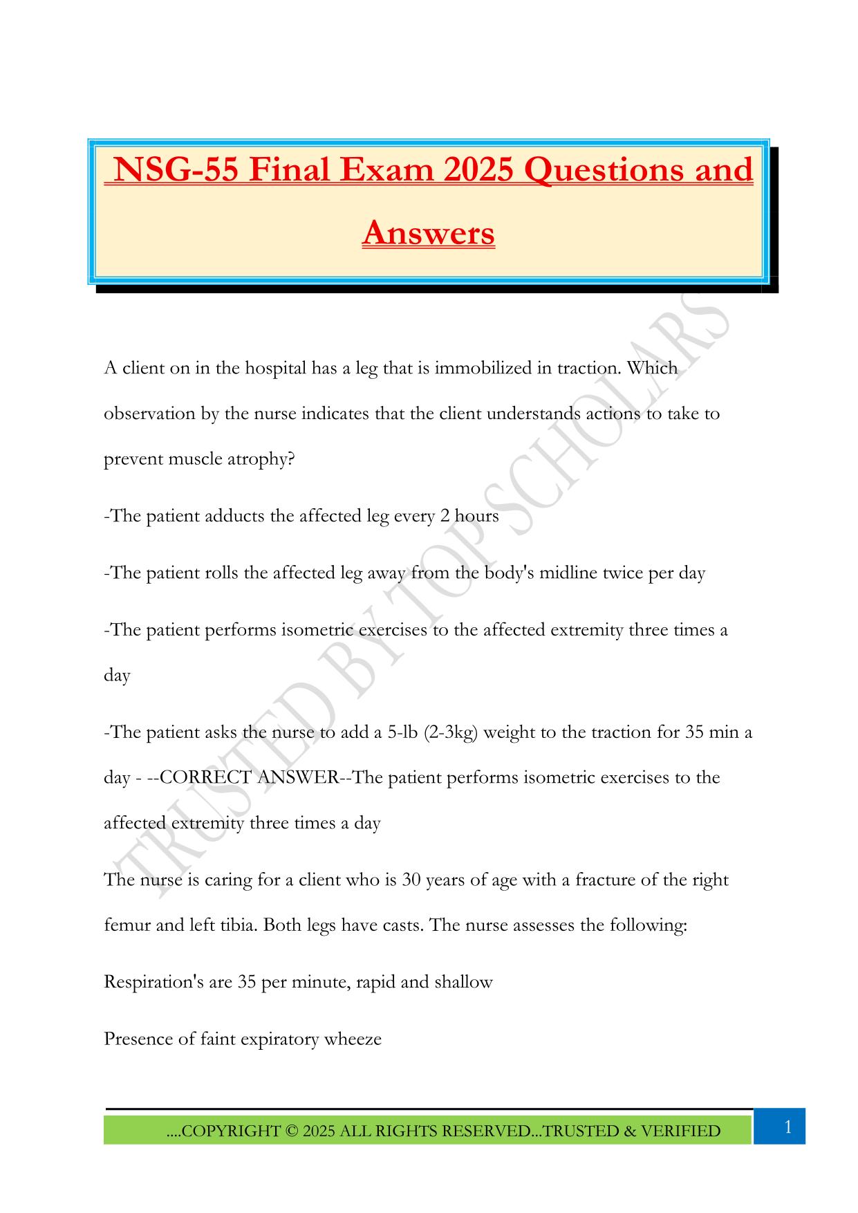 NSG-55 Final Exam 2025 Questions and Answers