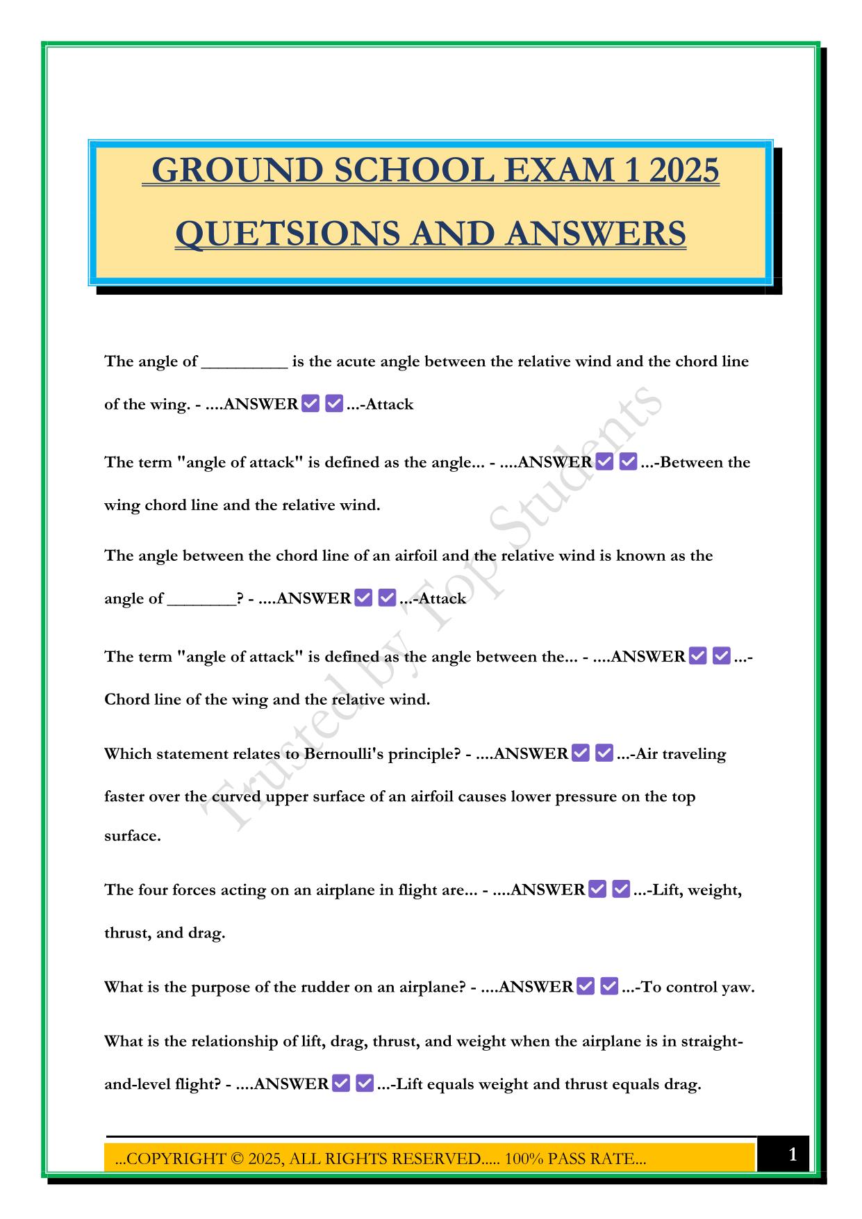 GROUND SCHOOL EXAM 1 2025 QUETSIONS AND ANSWERS