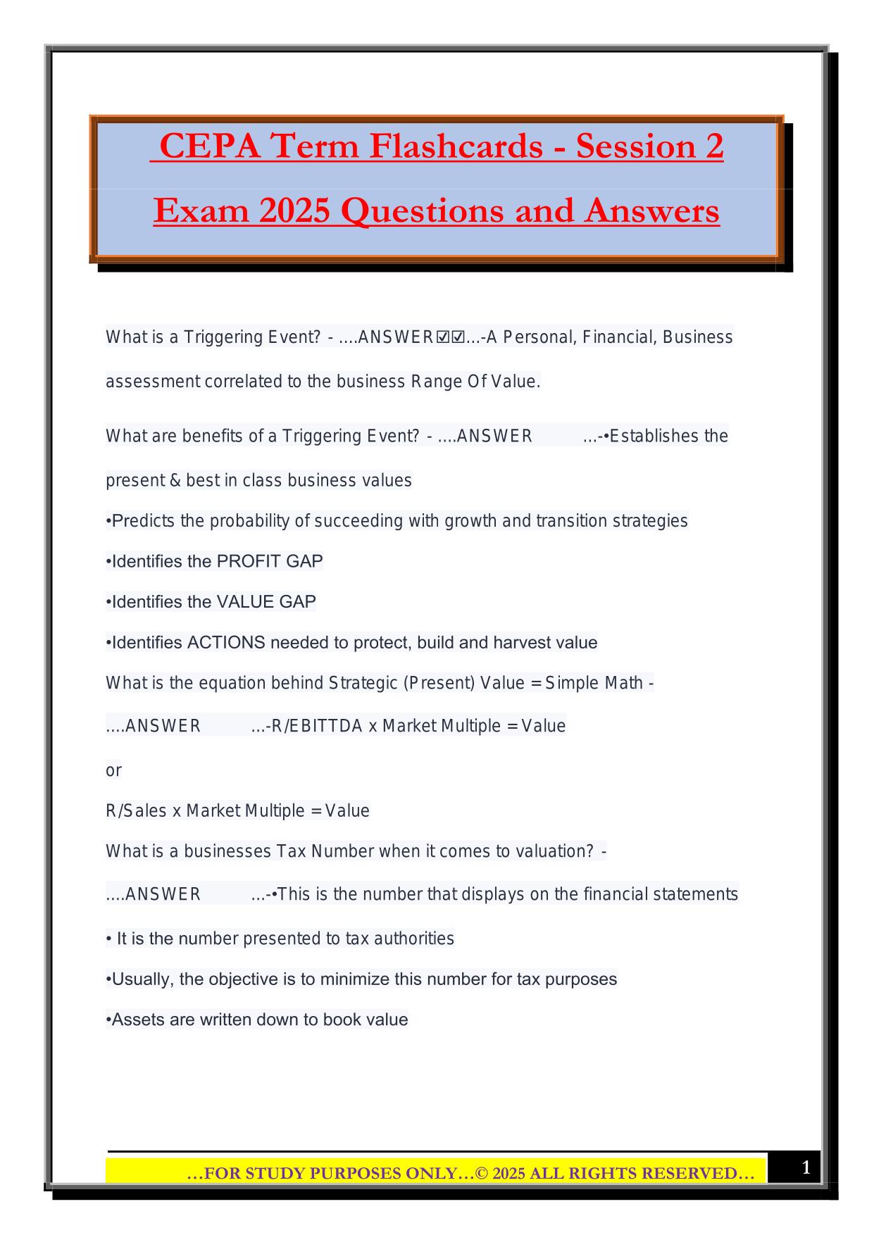 CEPA Term Flashcards - Session 2 Exam 2025 Questions and Answers