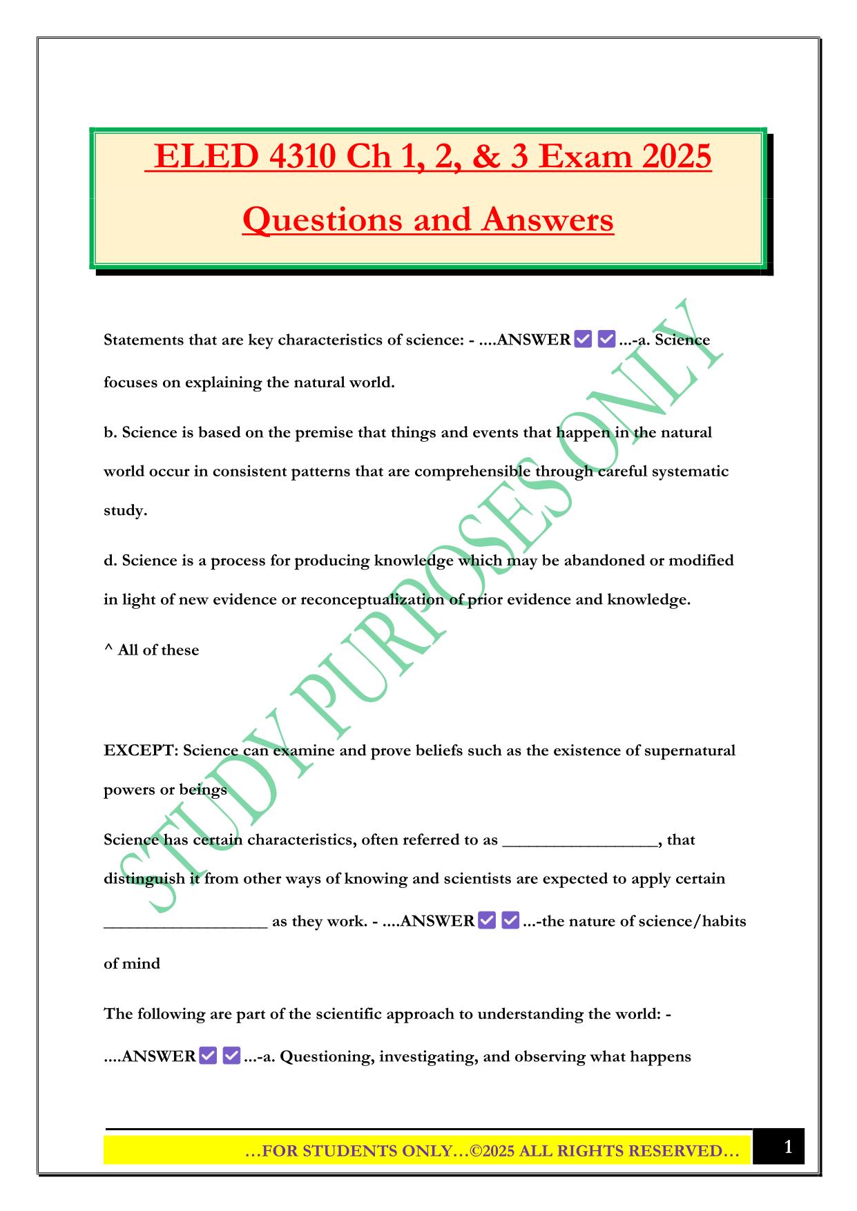 ELED 4310 Ch 1, 2, & 3 Exam 2025 Questions and Answers
