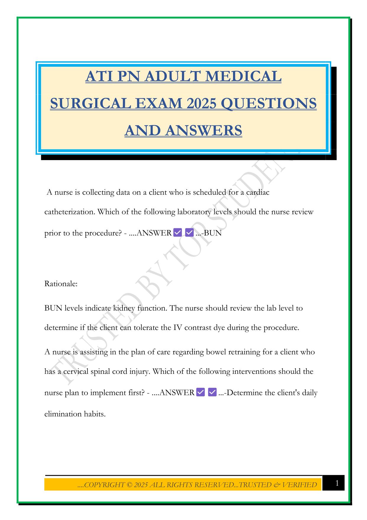 ATI PN ADULT MEDICAL SURGICAL EXAM 2025 QUESTIONS AND ANSWERS