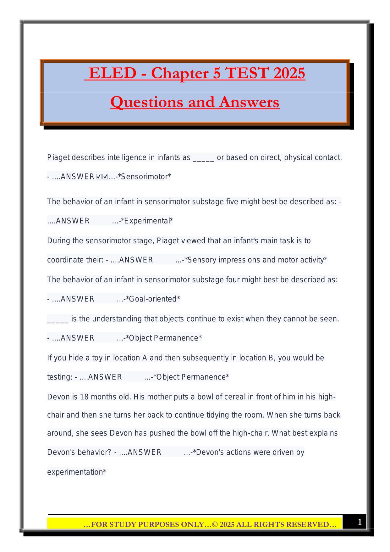ELED - Chapter 5 TEST 2025 Questions and Answers