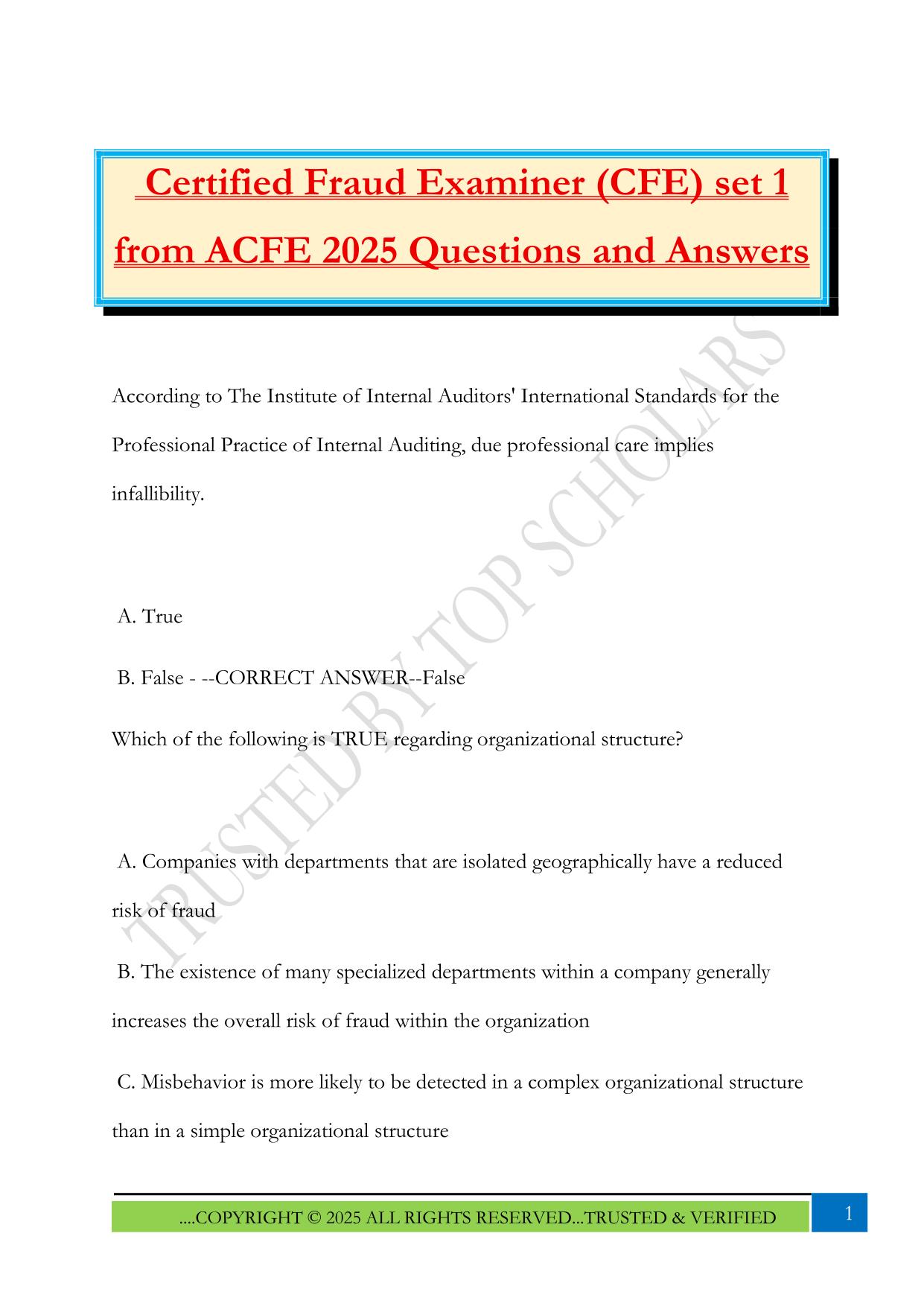 Certified Fraud Examiner (CFE) set 1 from ACFE 2025 Questions and Answers