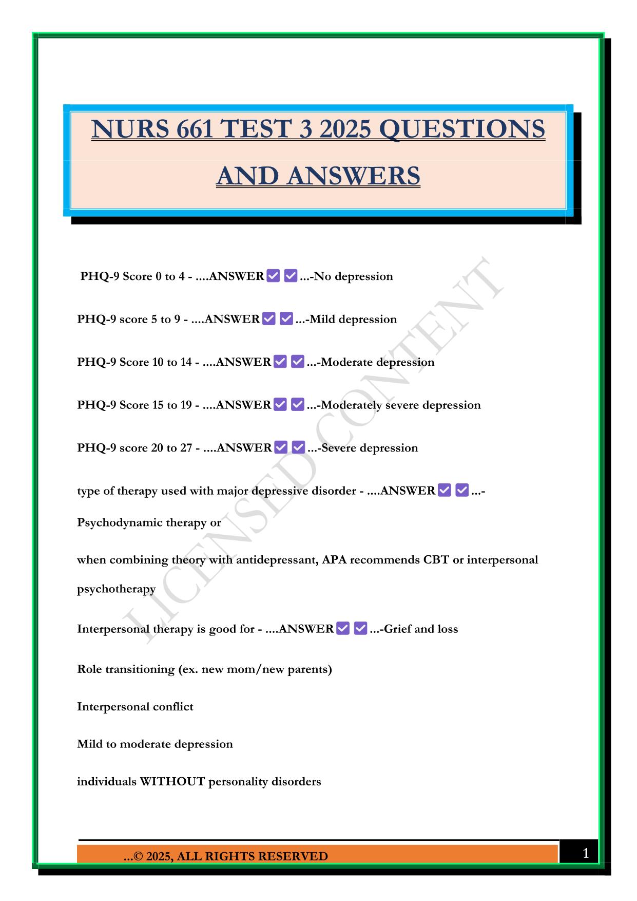 NURS 661 TEST 3 2025 QUESTIONS AND ANSWERS