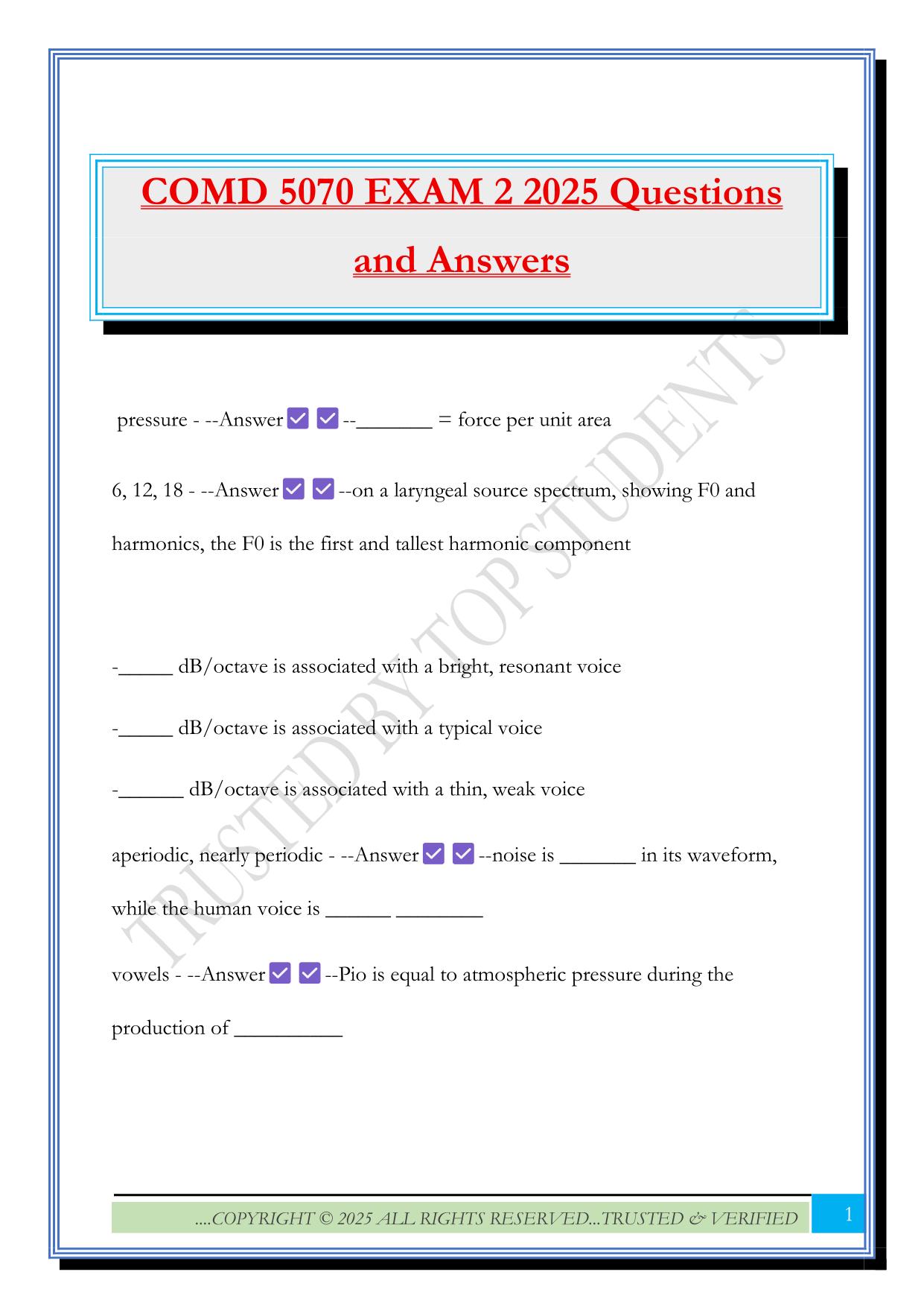 COMD 5070 Fall 2025 Bundled Exams Questions and Answers |100% Pass Verified and Updated