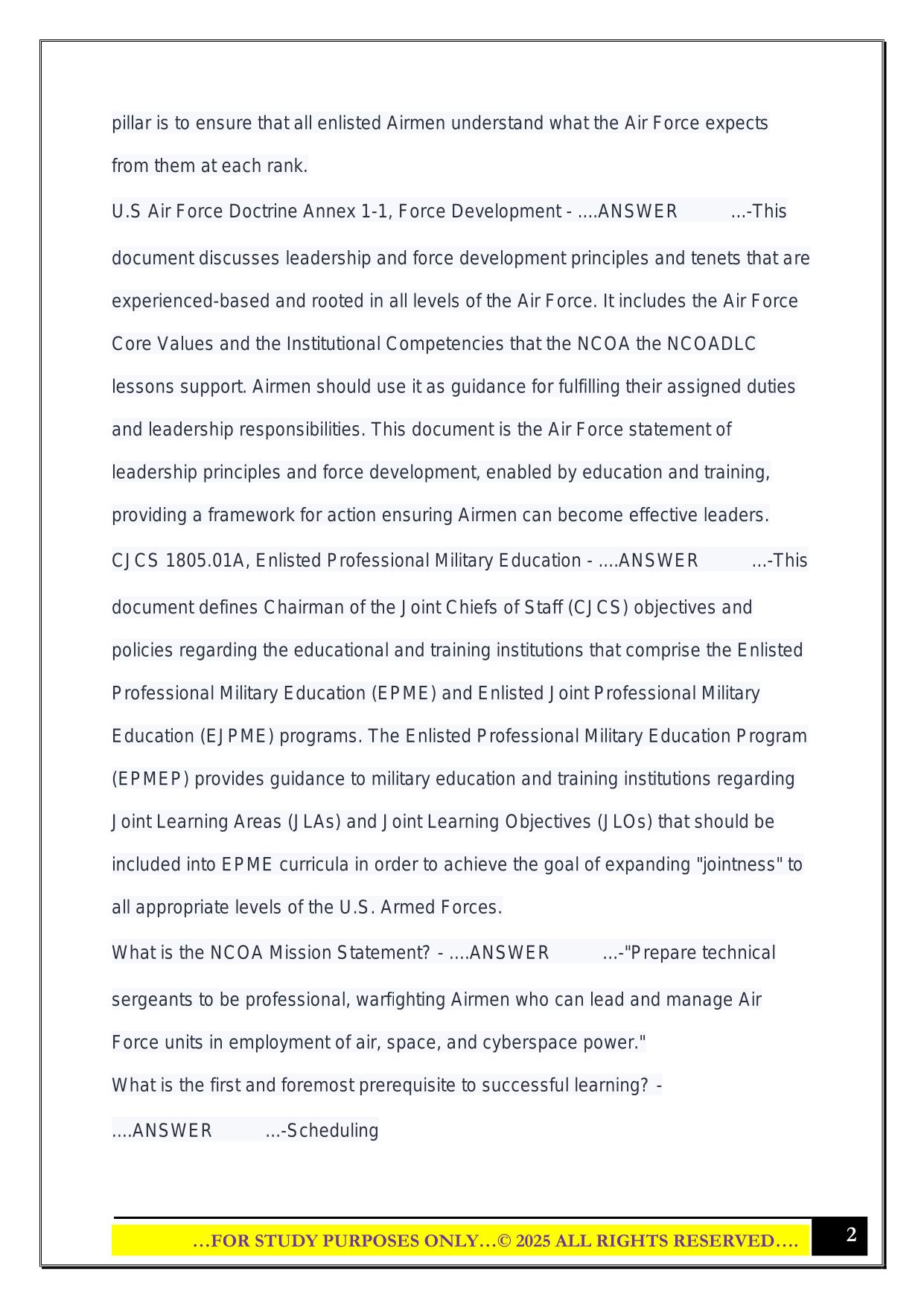 Air Force NCOA Course 15 Set A Volume I 2025 Questions and Answers