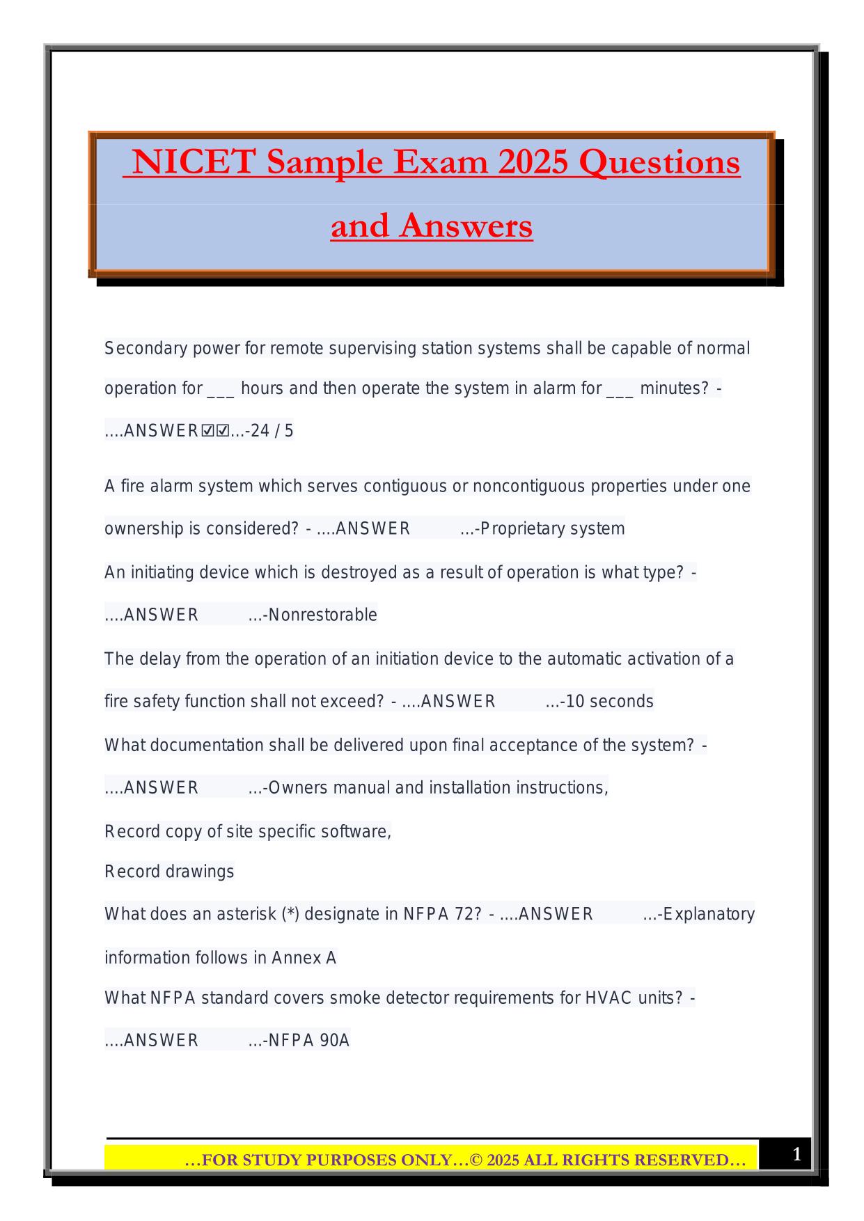 NICET Sample Exam 2025 Questions and Answers